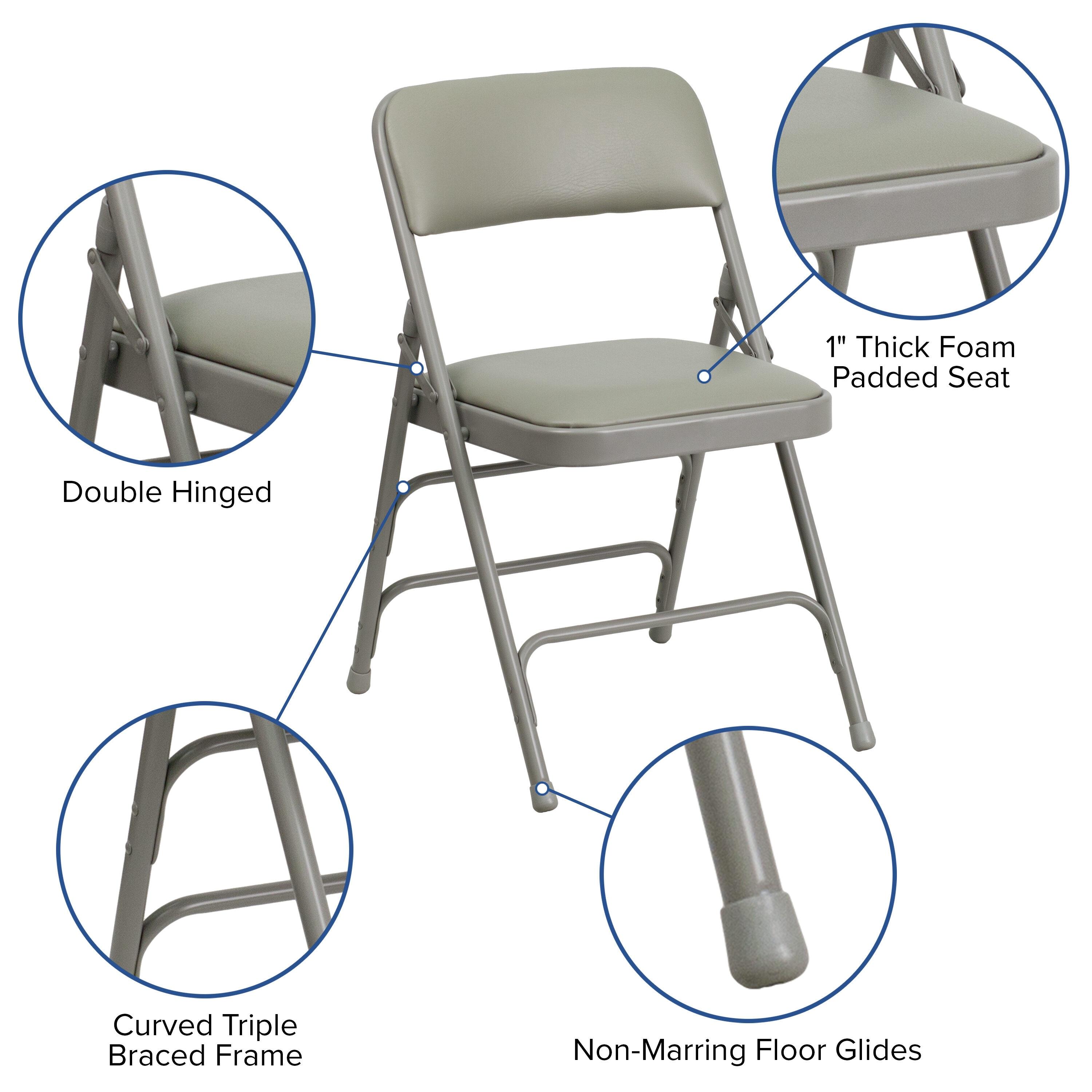 Flash Furniture 4 Pack HERCULES Series Curved Triple Braced & Double Hinged Gray Vinyl Metal Folding Chair