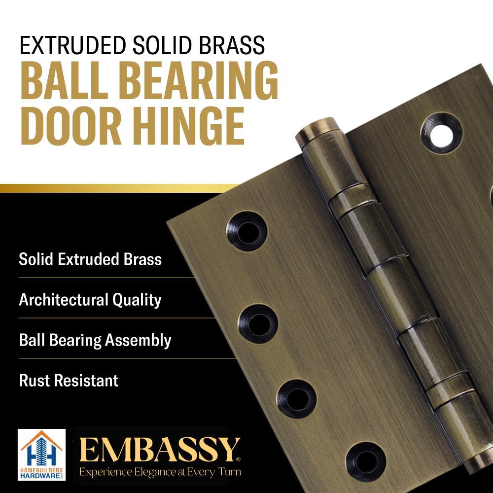 4.5" H x 4.5" W Solid Brass Ball Bearing Single Butt Door Hinge