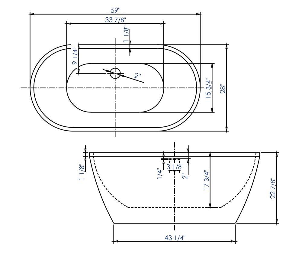 59'' x 28'' Freestanding Soaking Acrylic Bathtub