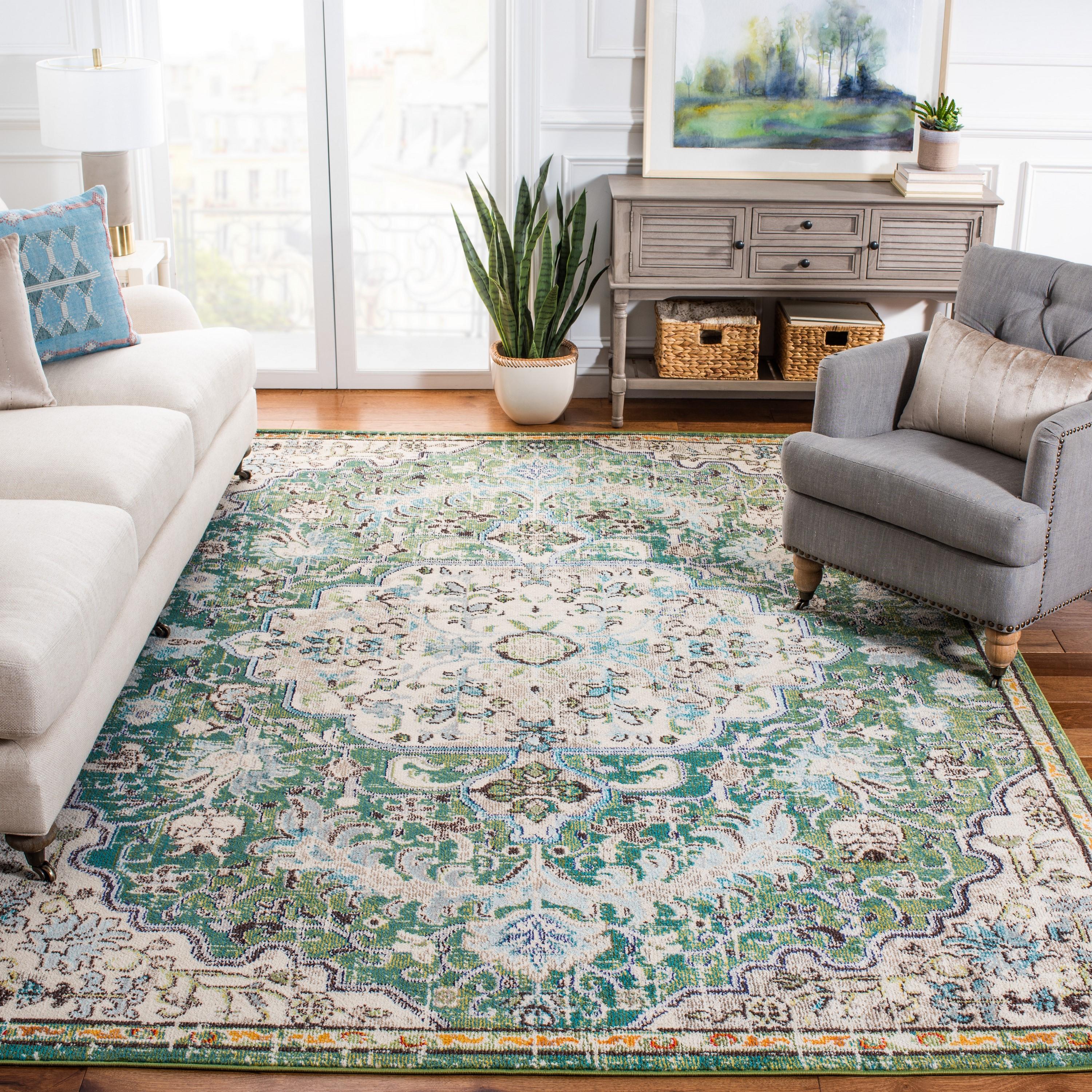 SAFAVIEH Madison Joandra Vintage Floral Area Rug, Green/Turquoise, 10' x 14'