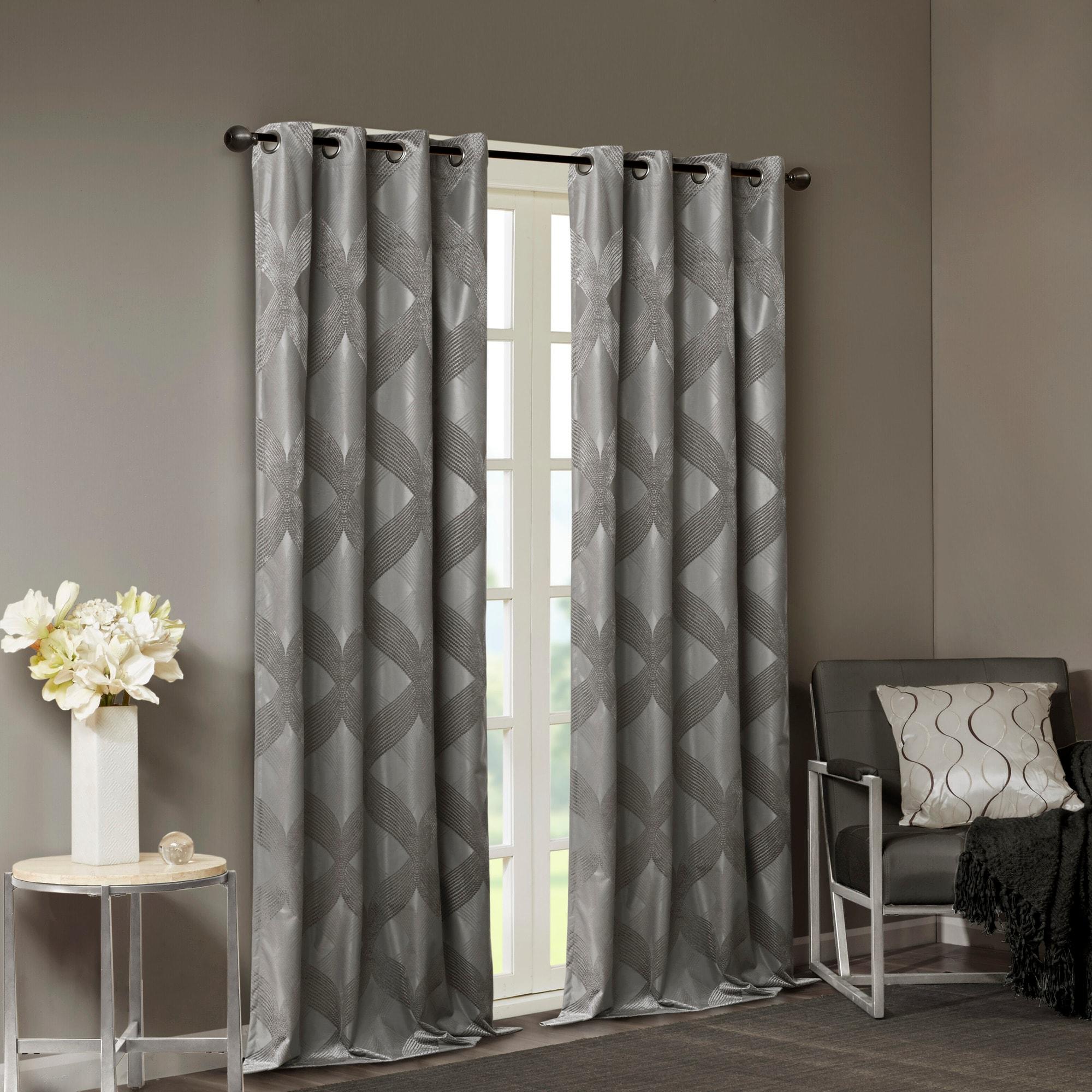 Madison Park Bentley Ogee Knitted Jacquard Geometric Total Blackout Single Curtain Panel