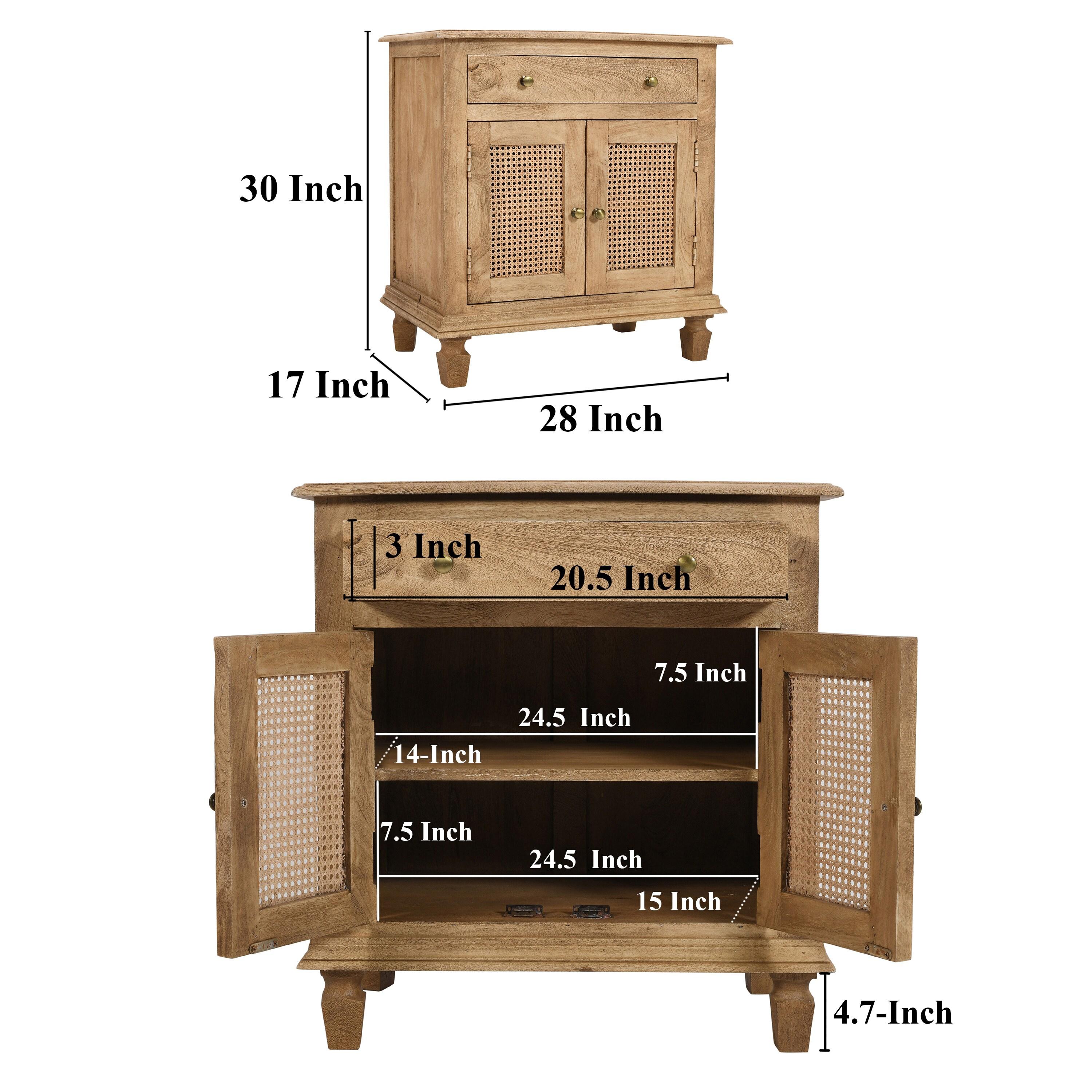 The Urban Port 30" Nightstand Table Rattan Cabinet Doors and Drawer Fronts Sandblasted Brown Mango Wood Brown