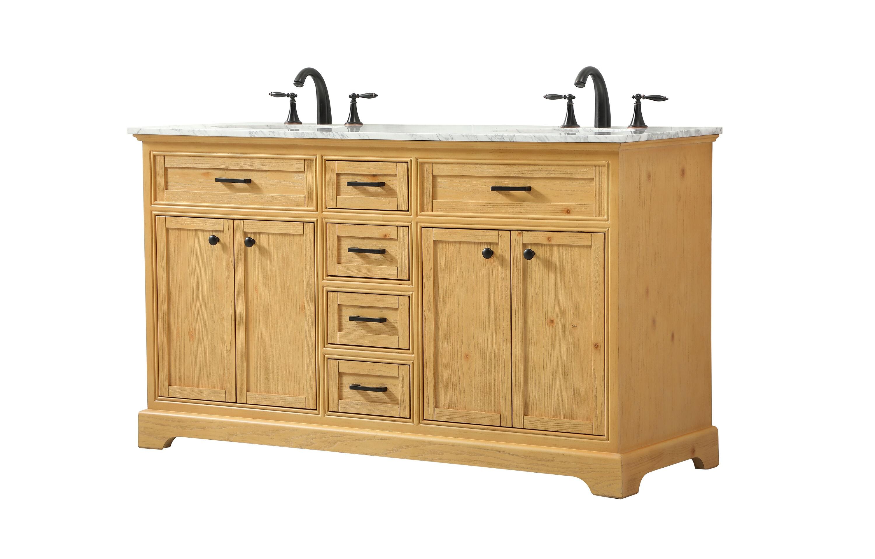 Elegant Decor Americana 60" Aluminum MDF Double Bathroom Vanity in Natural Wood