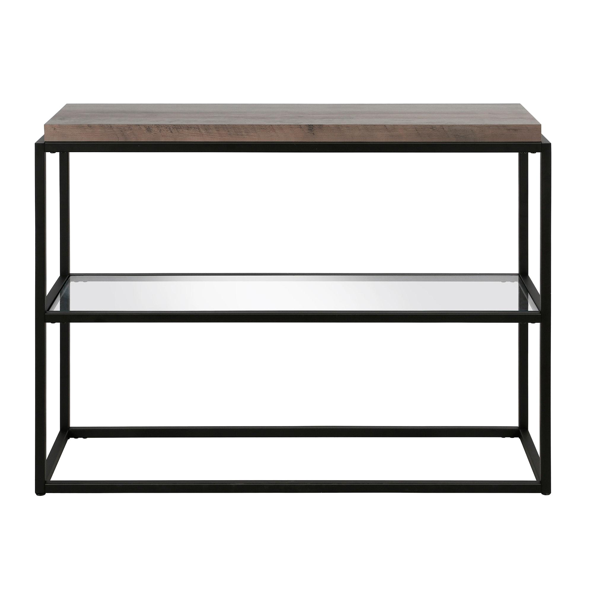 42" Black and Bronze Metal Console Table with Gray Oak Wood Shelf - Henn&Hart