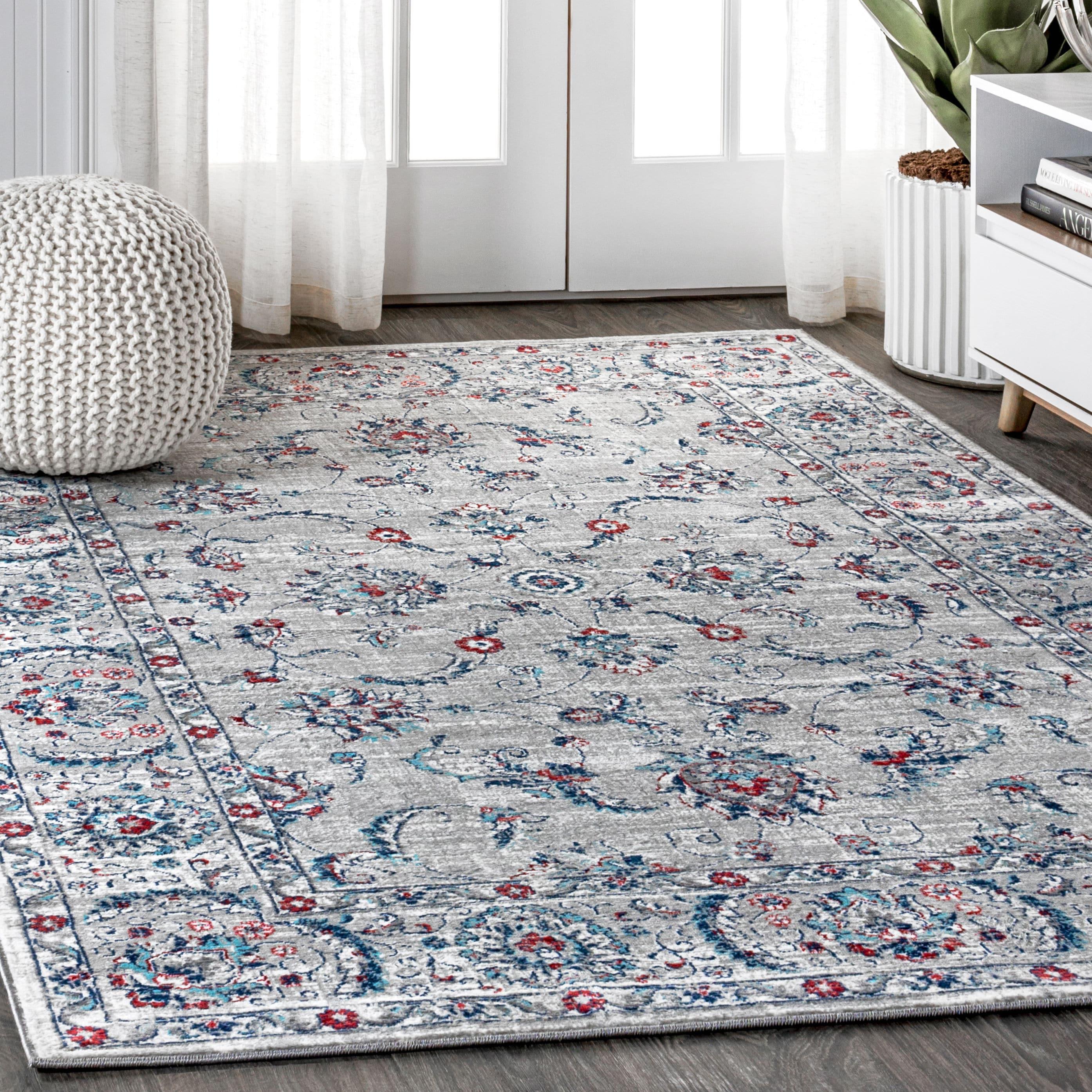 3'x5' Modern Persian Vintage Area Rug, Light Grey/Red - JONATHAN Y