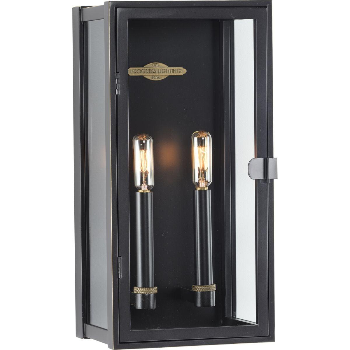 Progress Lighting Stature 2-Light Outdoor Wall Lantern, Oil Rubbed Bronze, Clear Glass Shade