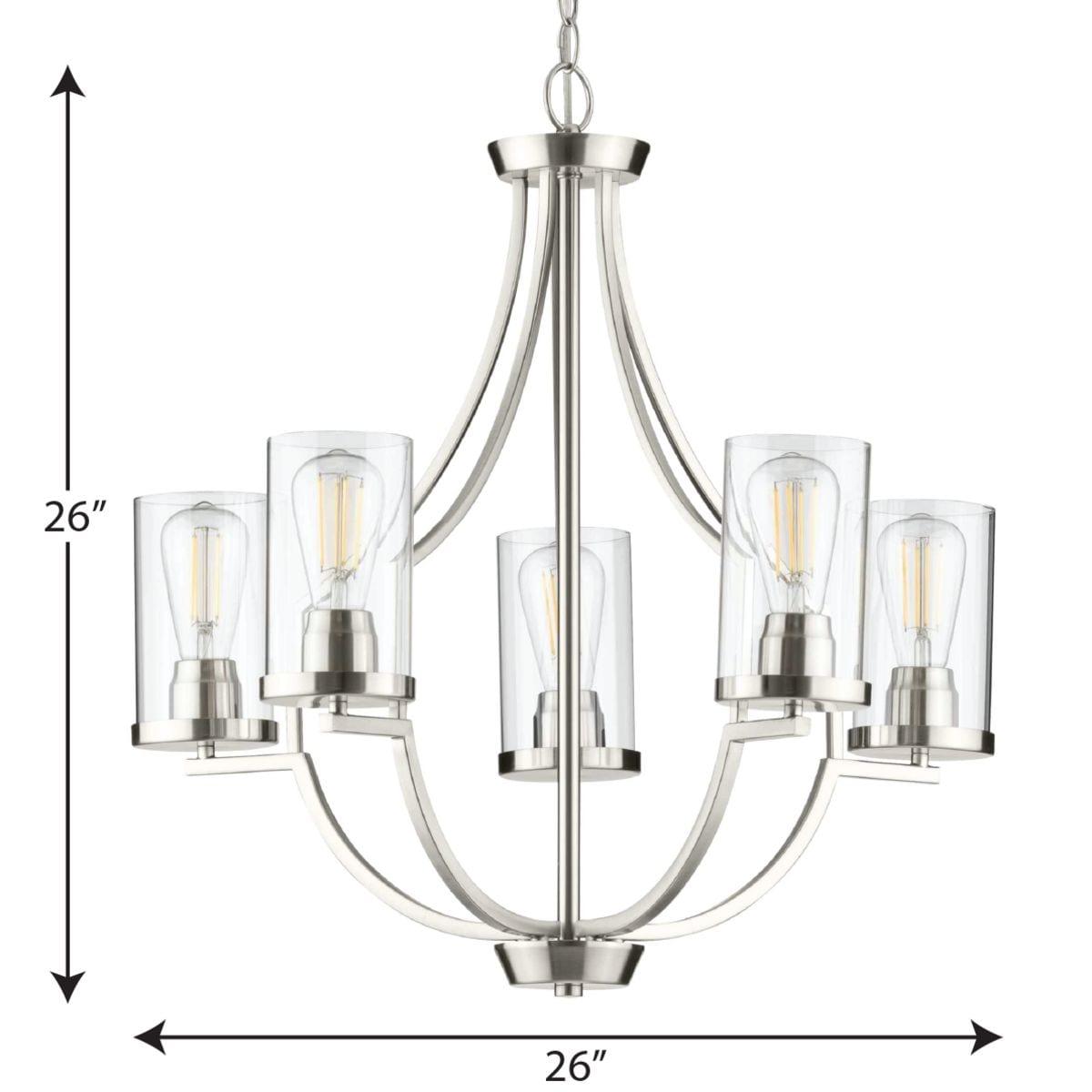 Progress Lighting Lassiter 5-Light Chandelier, Brushed Nickel, Clear Glass Shades