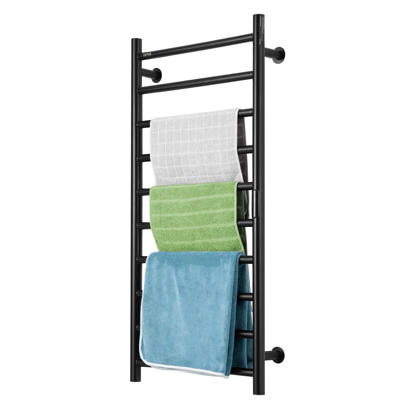 VEVOR 10-Bar Wall-Mounted Heated Towel Warmer Rack, Black, Adjustable Temperature