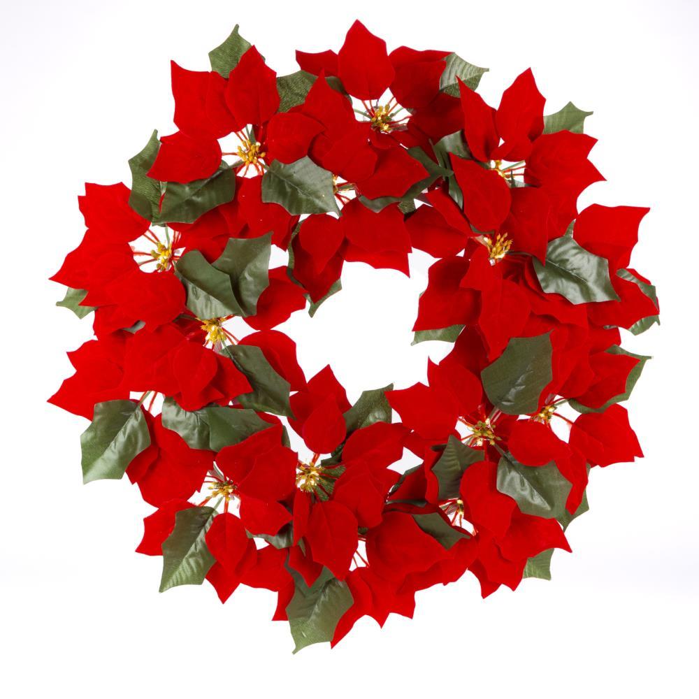 Gerson 24-Inch Diameter Battery Operated Lighted Poinsettia Wreath with 45 Warm White Micro LED Lights