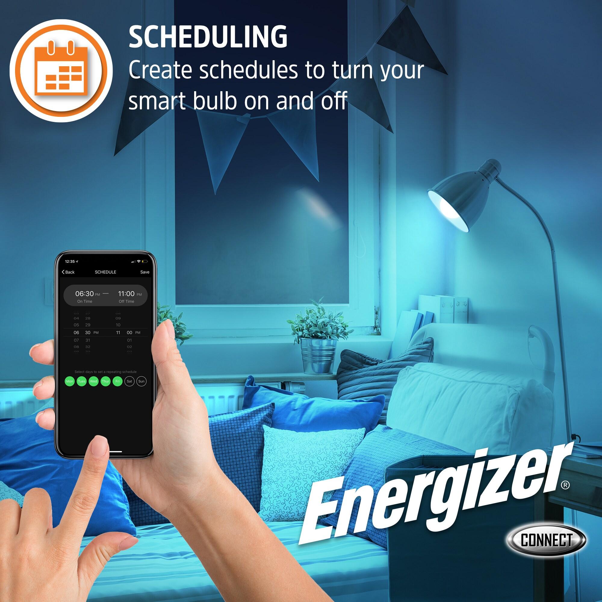 Energizer Connect Smart A19 LED White & Multi-Color RGB Light Bulbs with Voice Control and Remote Access Through Your Smartphone | Compatible with Alexa and Google Assistant