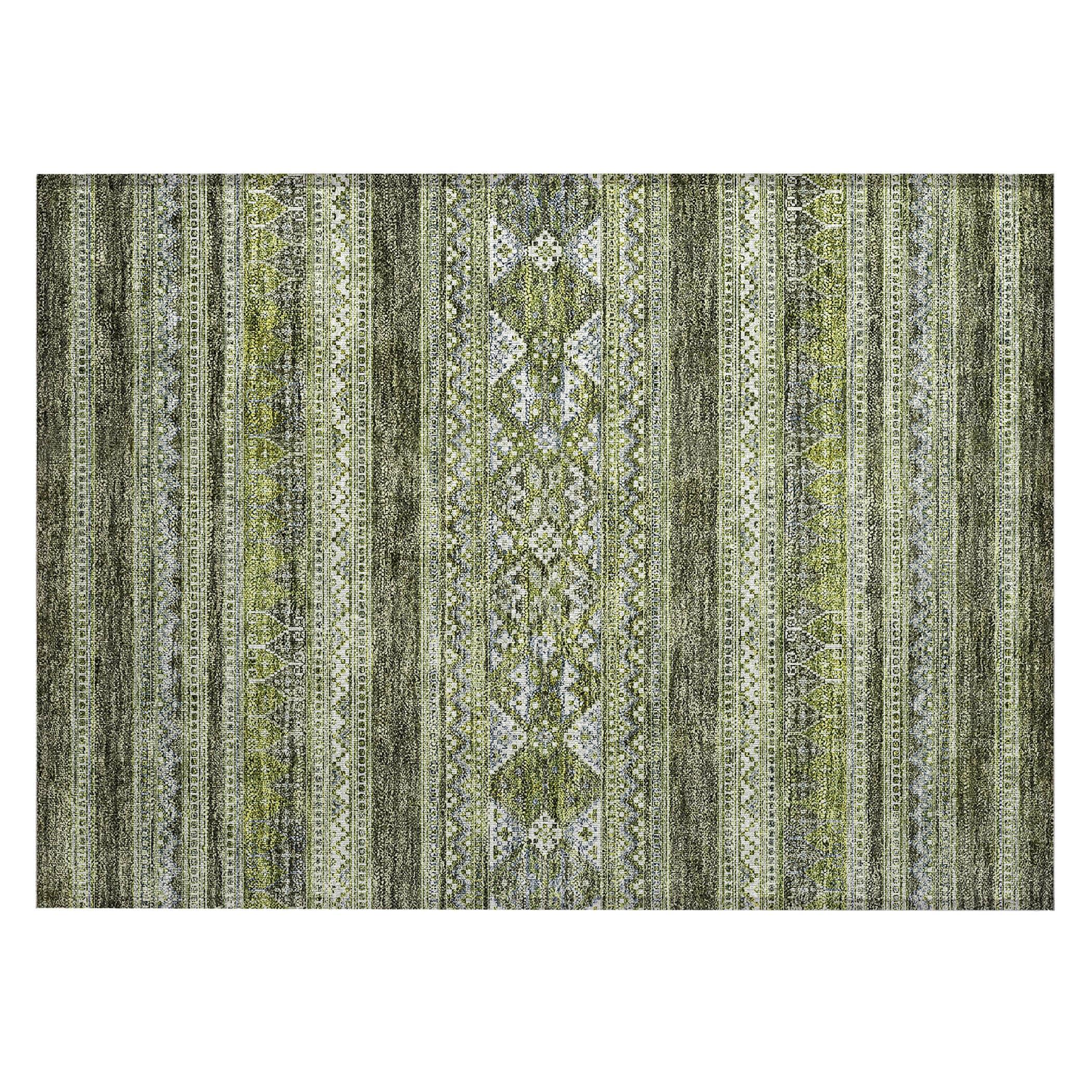 Olive Green Synthetic Flat Woven Rectangular Rug