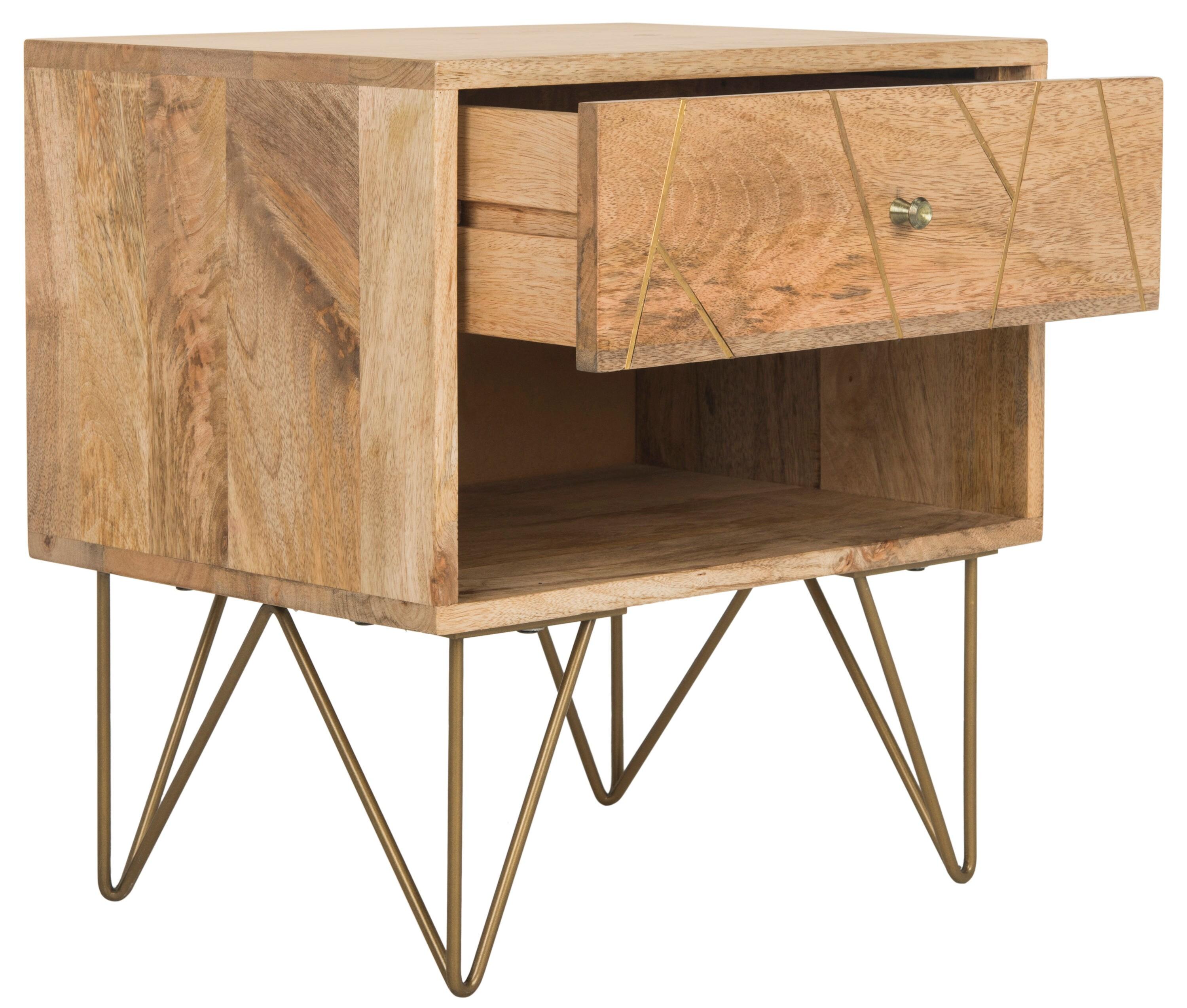 SAFAVIEH Marigold Mid-Century 1 Drawer Nightstand, Natural