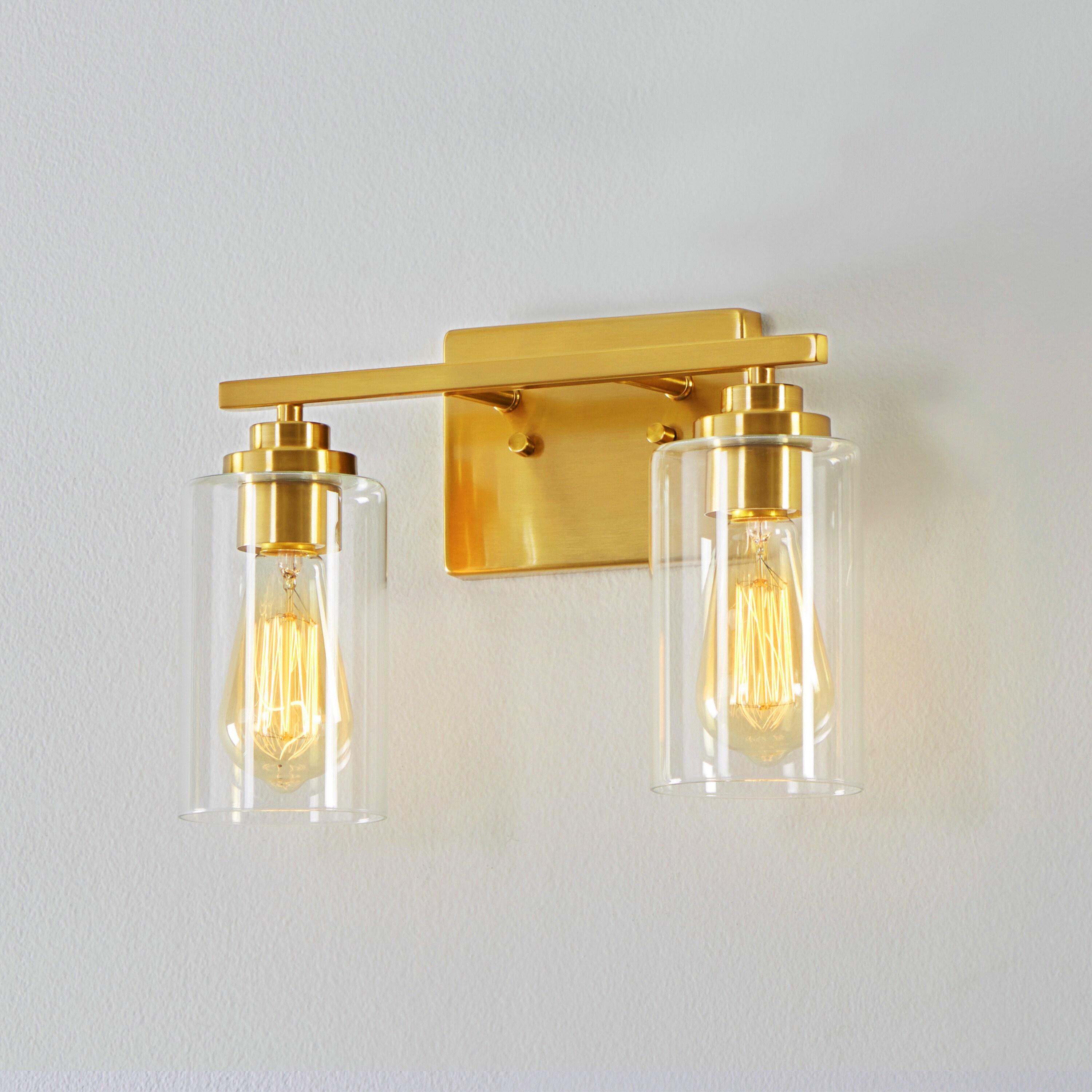 Kawoti  2-Light Dimmable Bathroom Vanity Light with Clear Glass Shade Antiqued Brass