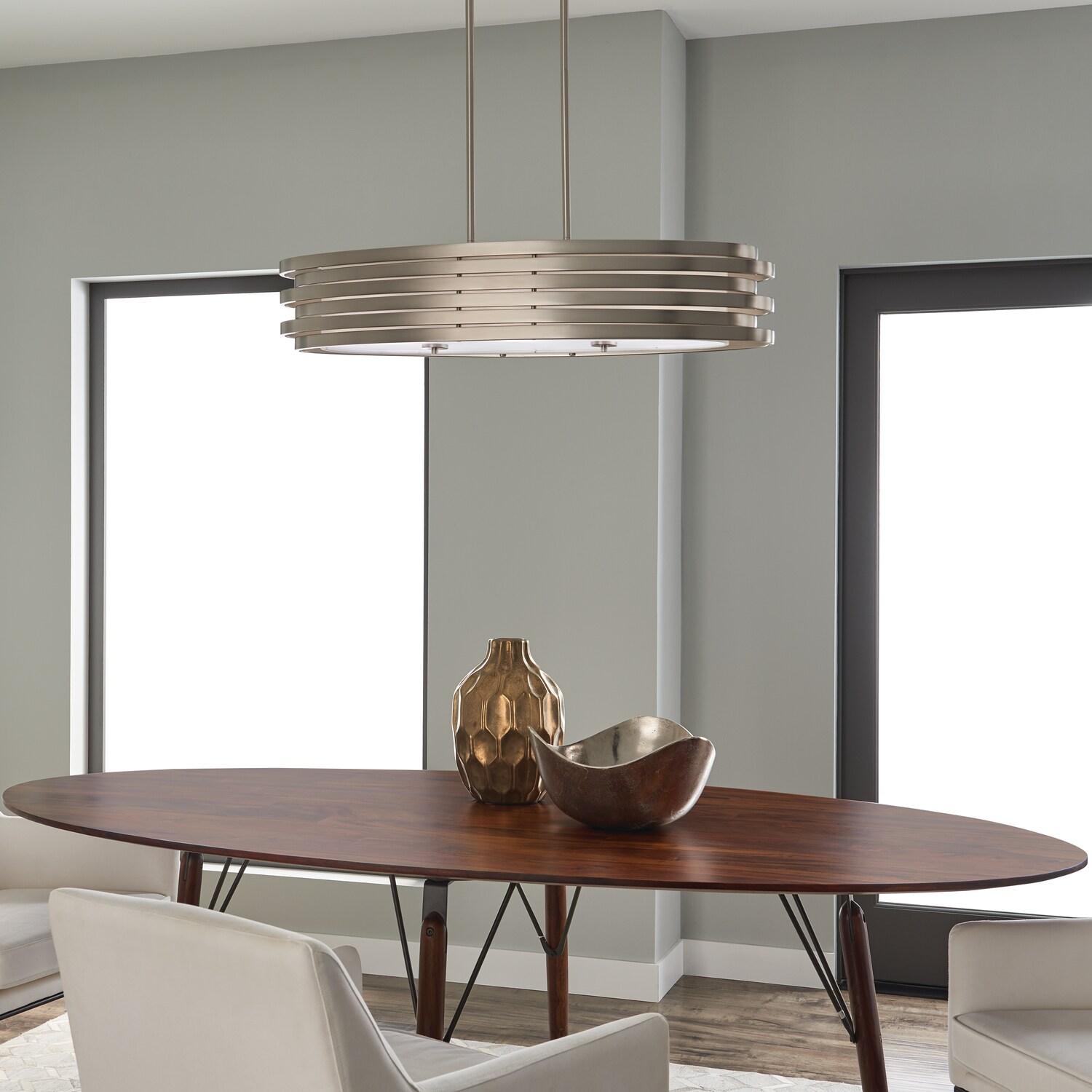 Co-t Kichler Roswell 3-Light Oval Chandelier With Satin Etched Glass And Brushed Nickel Finish, Dimmable Edge-Lit Technology For Ambient Lighting