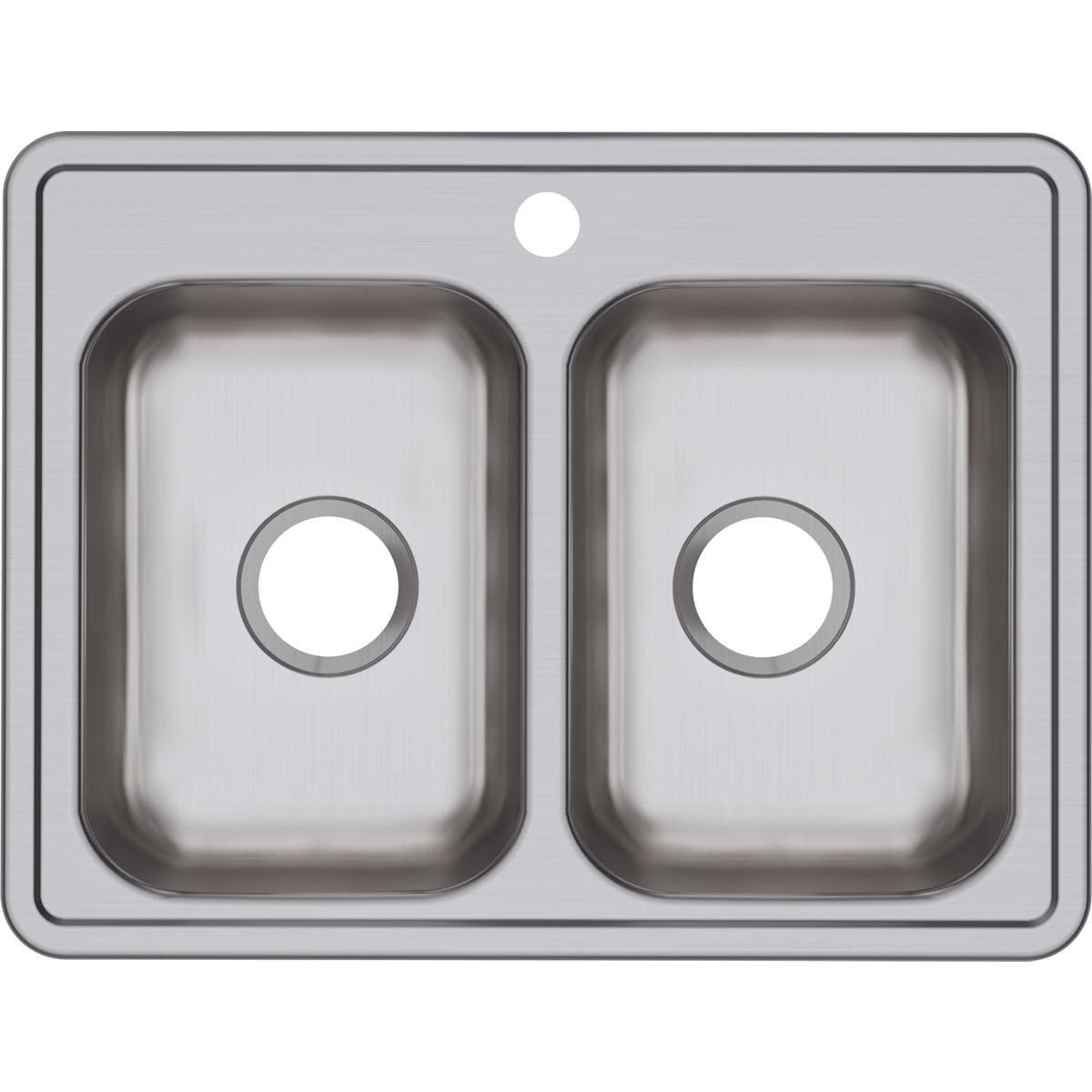 Dayton Stainless Steel D225191 25" x 19" x 6-5/16", Equal Double Bowl Top Mount Sink