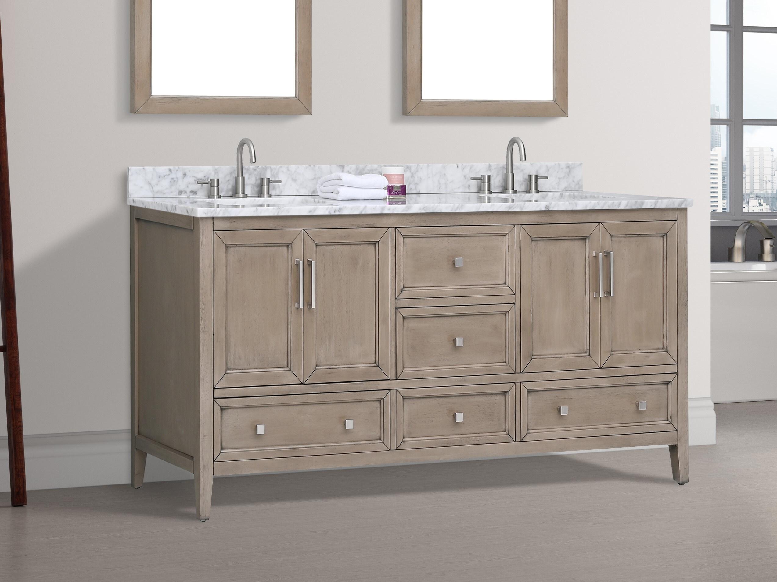 Gray Oak Double Vanity with Carrara White Marble Top