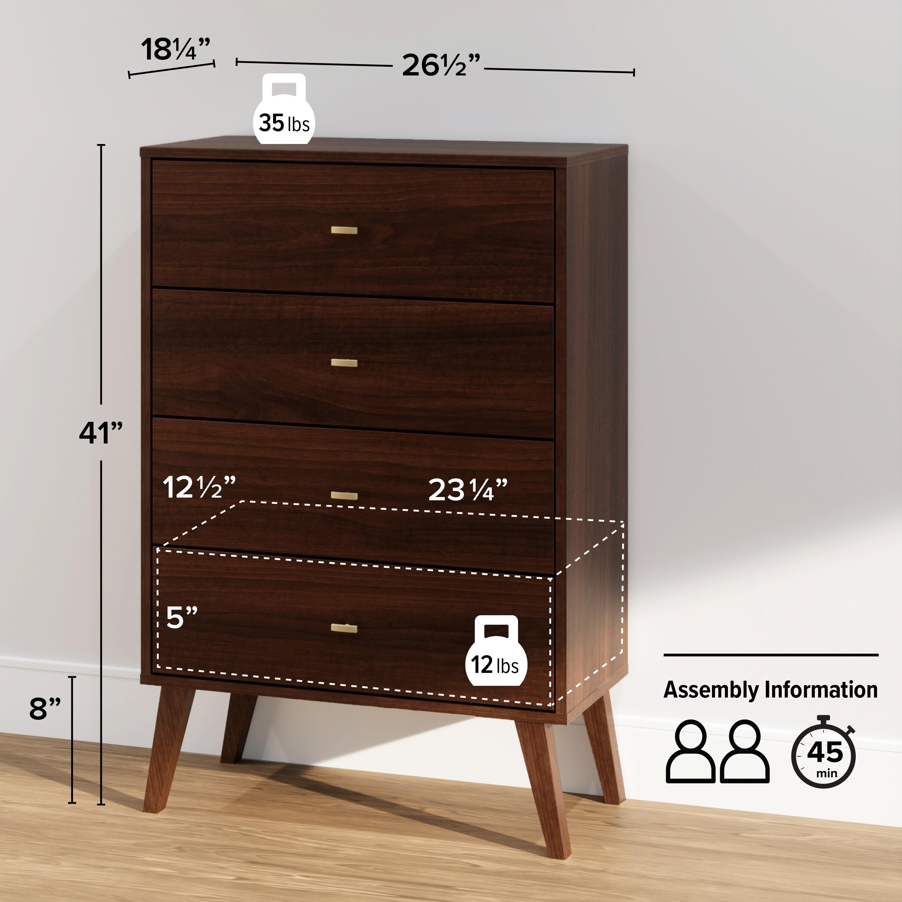 Milo Mid Century Modern 4 Drawer Chest Cherry - Prepac: Sleek Bedroom Storage Solution
