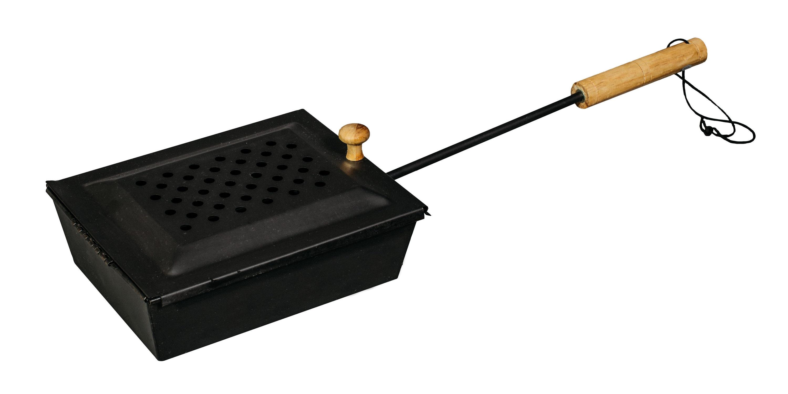 Portable Black Cast Iron Campfire Popcorn Popper with Wooden Handle