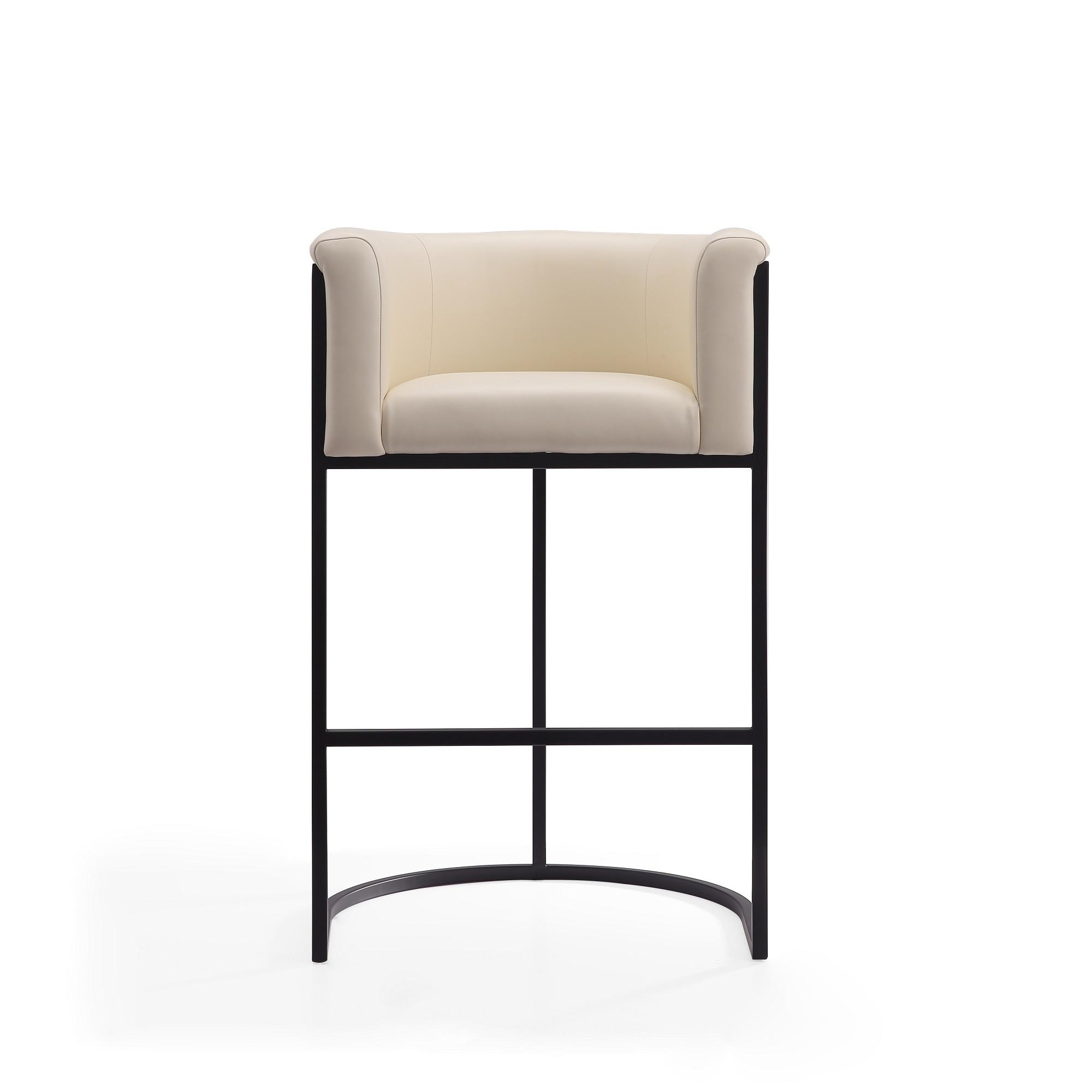 Cosmopolitan Upholstered Metal Barstool Cream - Manhattan Comfort: Midcentury Design, Faux Leather, No Assembly Required