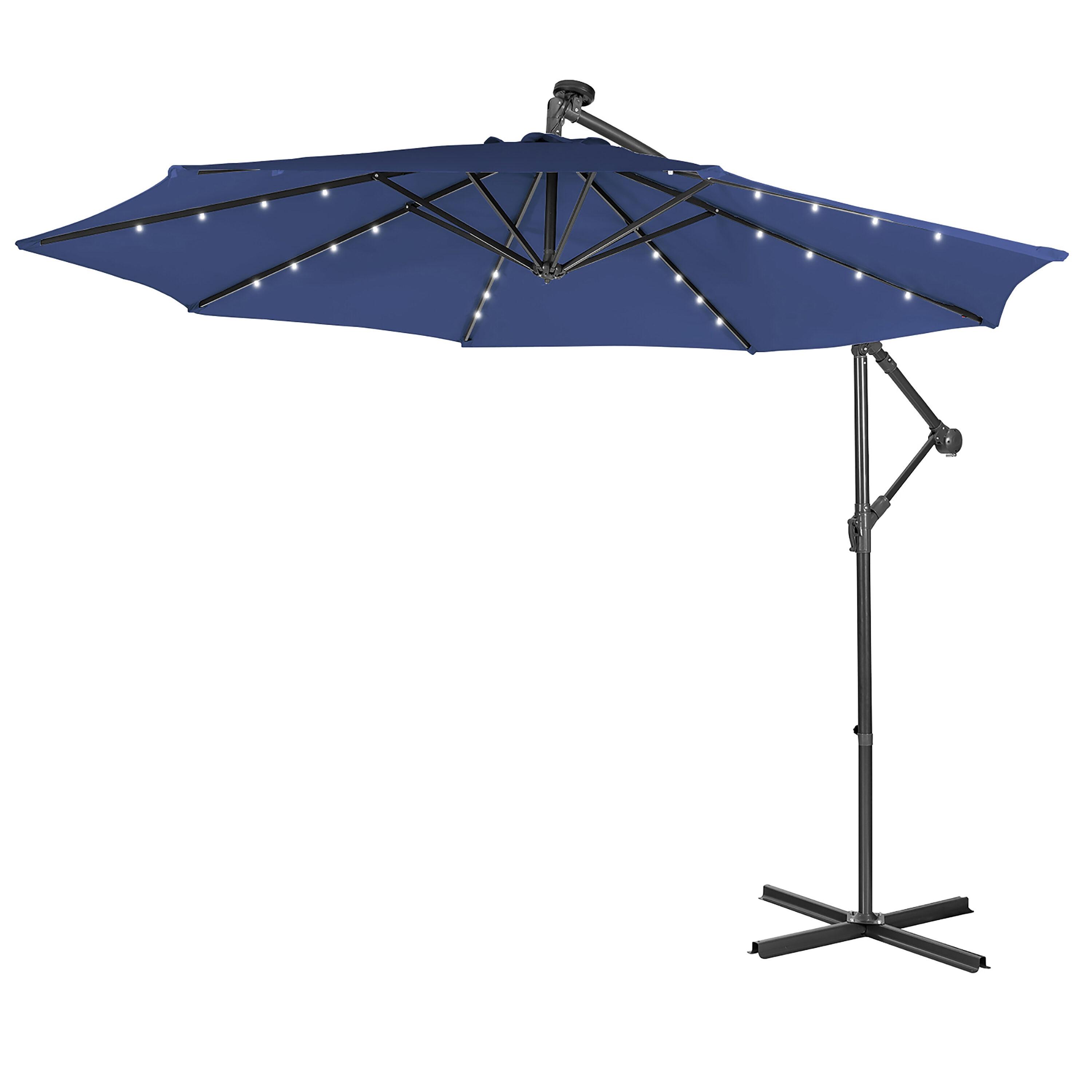 Resenkos 10 Feet Patio Solar Powered Cantilever Umbrella with Tilting System-Navy, Patio Offset Umbrella with Easy Tilt Adjustment, Outdoor Hanging Umbrella, Sunshade Umbrella Canopy