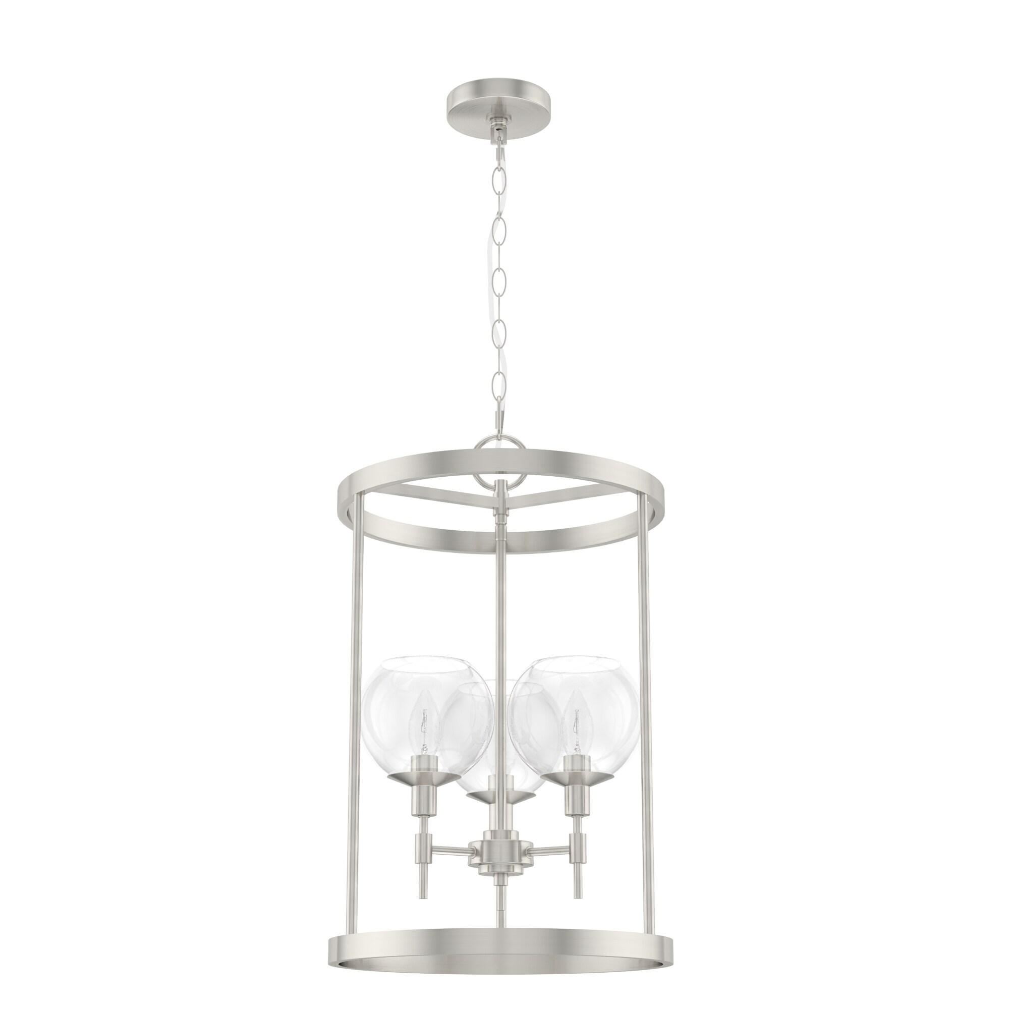 Hunter - Xidane 3-light Brushed Nickel, Medium Size Pendant Light, Dimmable, Mid Century Modern Style, Cylinder Shaped, for Bedrooms, Kitchens, Dining, Living Rooms - 19750
