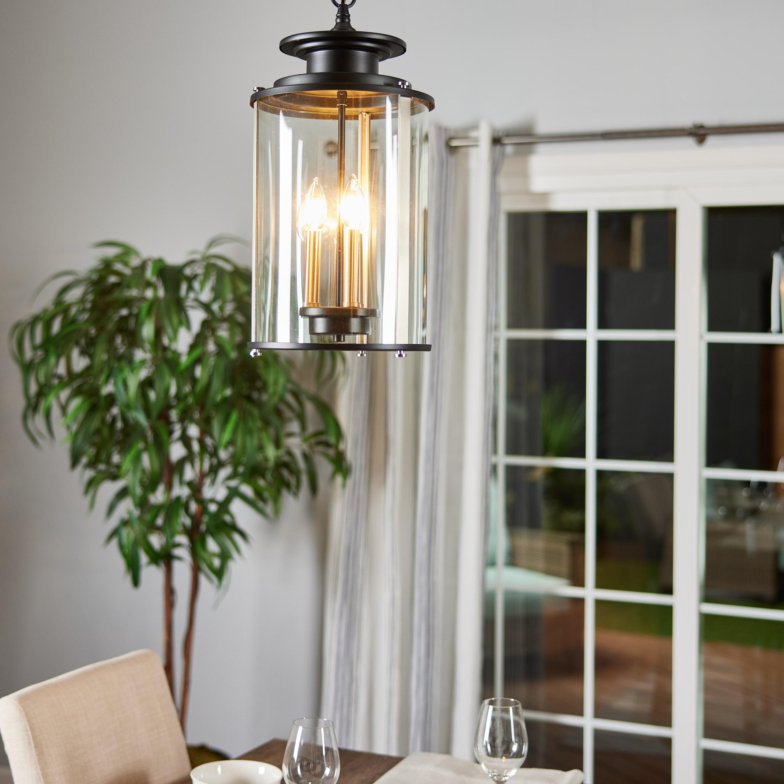 Progress Lighting Squire 3-Light Hanging Lantern, Steel, Black Finish, Clear Glass Shade