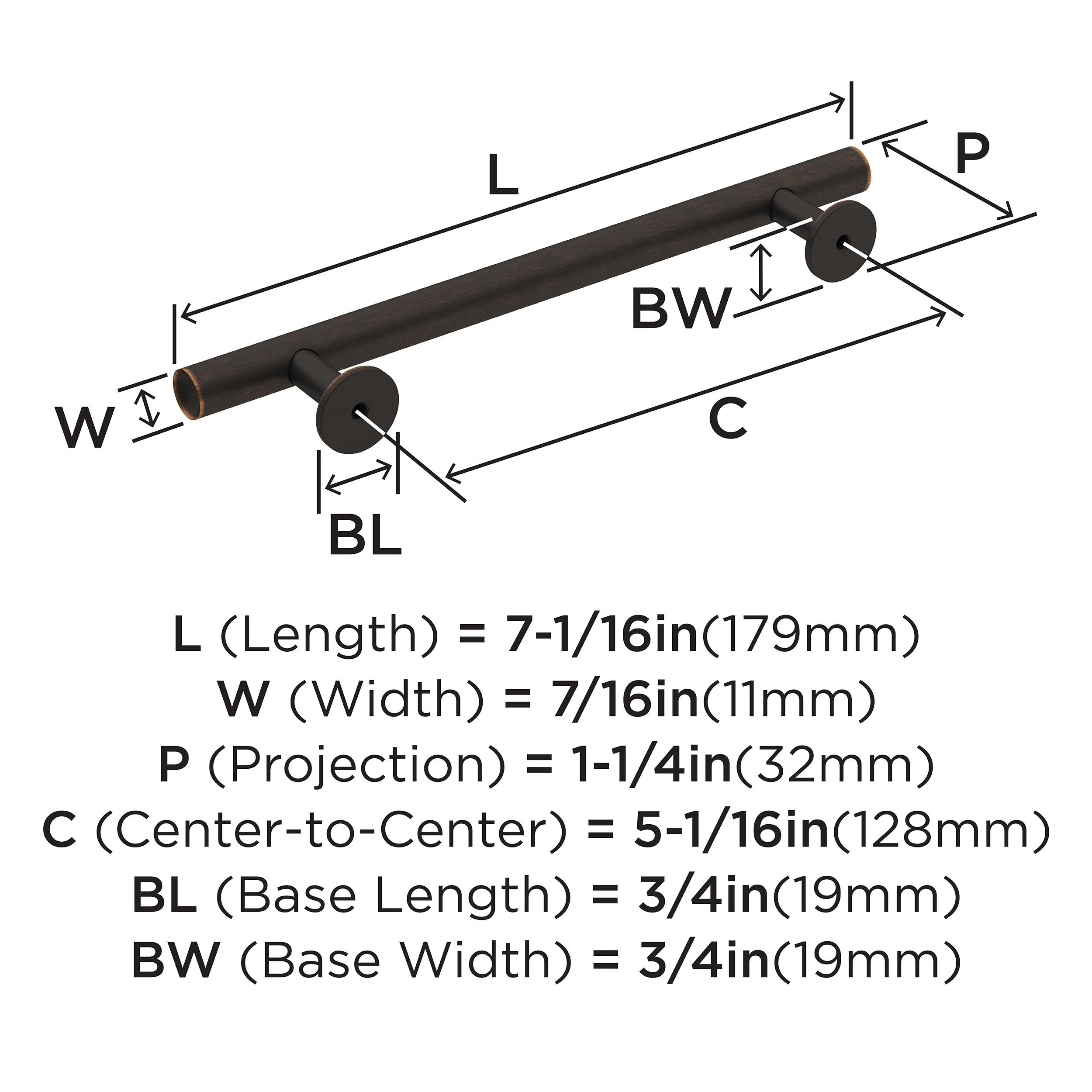 Amerock Radius 5-1/16 inch (128mm) Center-to-Center Oil-Rubbed Bronze Cabinet Pull