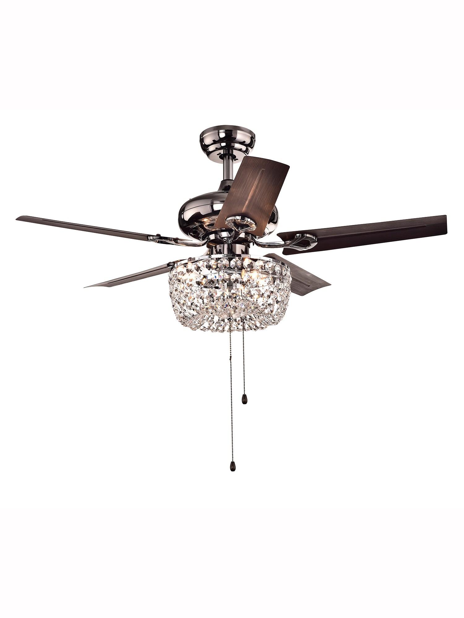 Warehouse Of Tiffany Angel 3-Light Crystal Chandelier 5-Blade Brown Ceiling Fan with Pull Chain