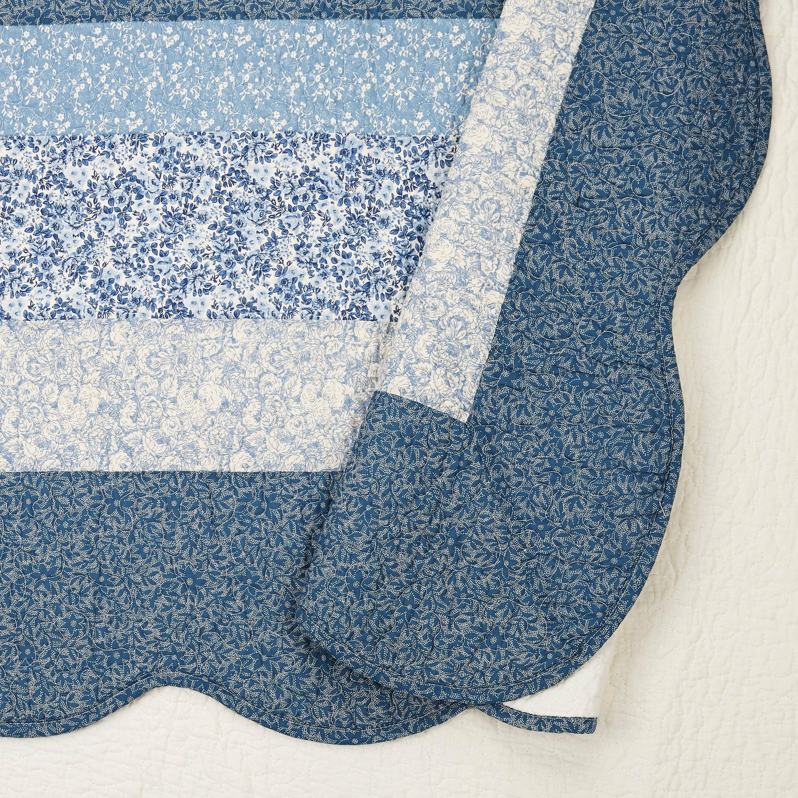 Modern Heirloom Queen Charlotte Bedspread Blue: Floral Pattern, Machine Washable, Plain Weave