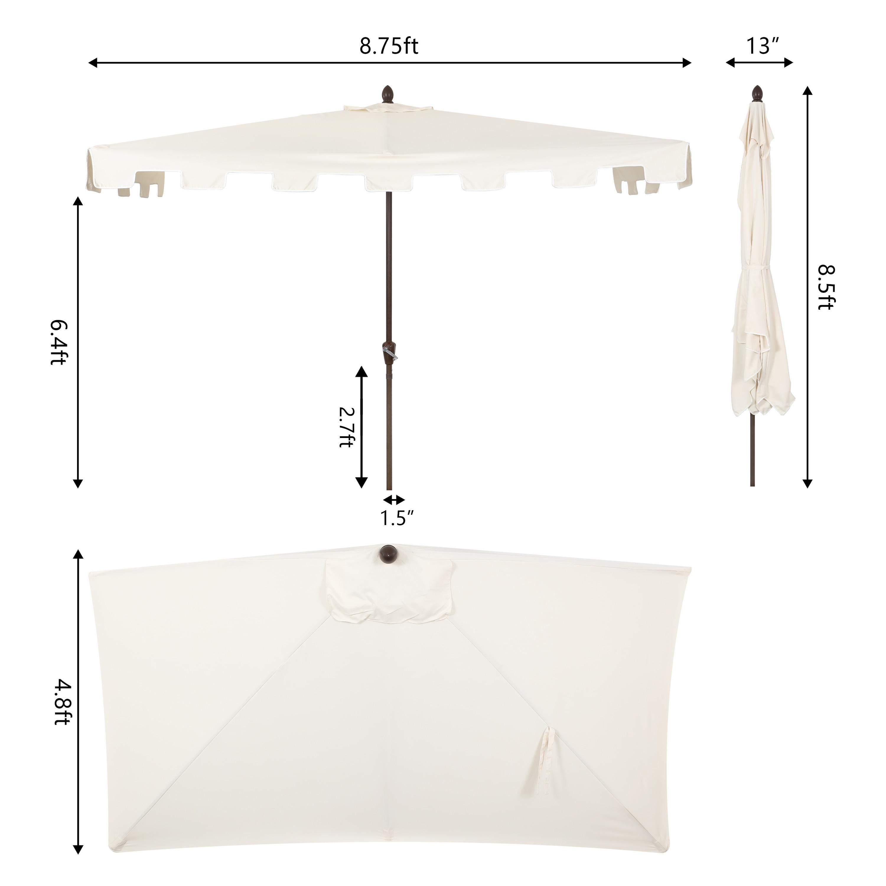 JONATHAN Y Sidney 9 ft. Classic MidCentury Rectangular Half Market Patio Umbrella with Crank, Wind Vent and UV Protection in Cream/White