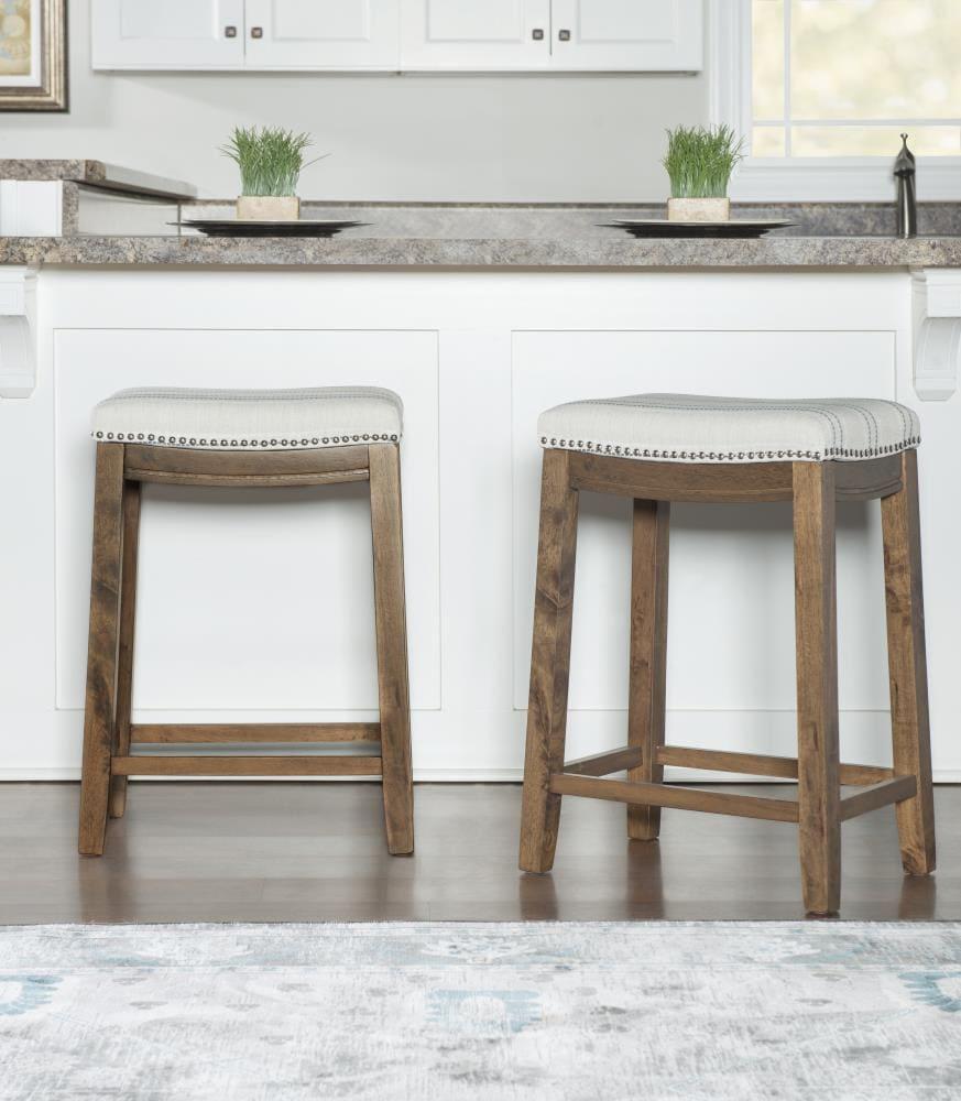 Claridge Backless Nailhead Saddle Counter Height Barstool Natural Stripe - Linon