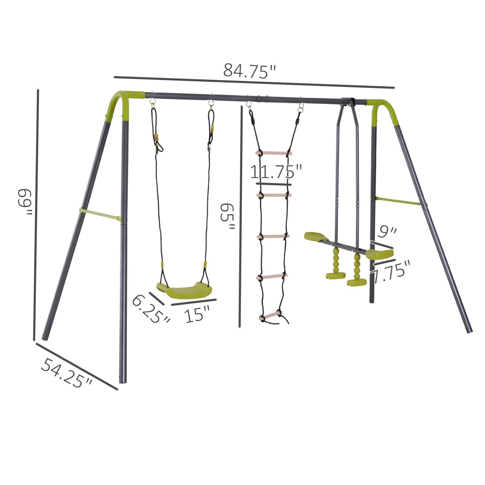 Gray Heavy Duty Metal 3-in-1 Kids Outdoor Swing Set