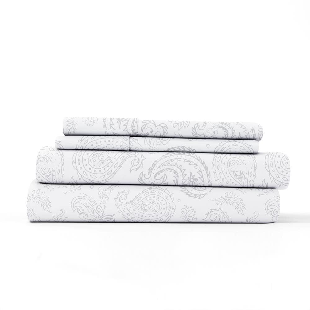 Light Gray Floral Queen Microfiber Deep Pocket Sheet Set