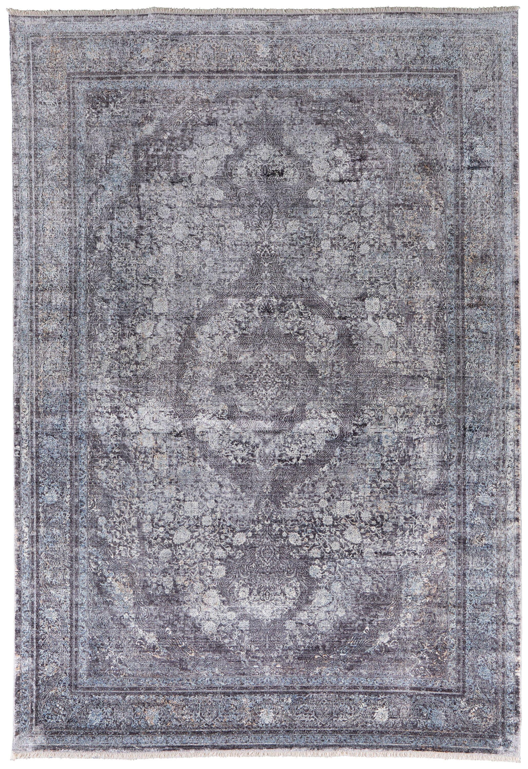 Sarrant Transitional Medallion Gray/Silver/Ivory Area Rug