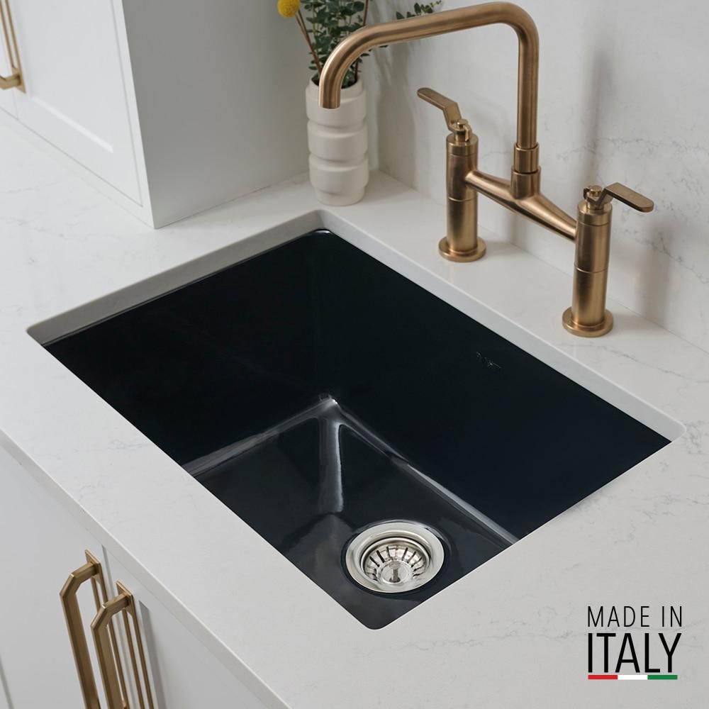 Ruvati 24-inch Fireclay Undermount / Drop-in Topmount Kitchen Sink Single Bowl - Glossy Black
