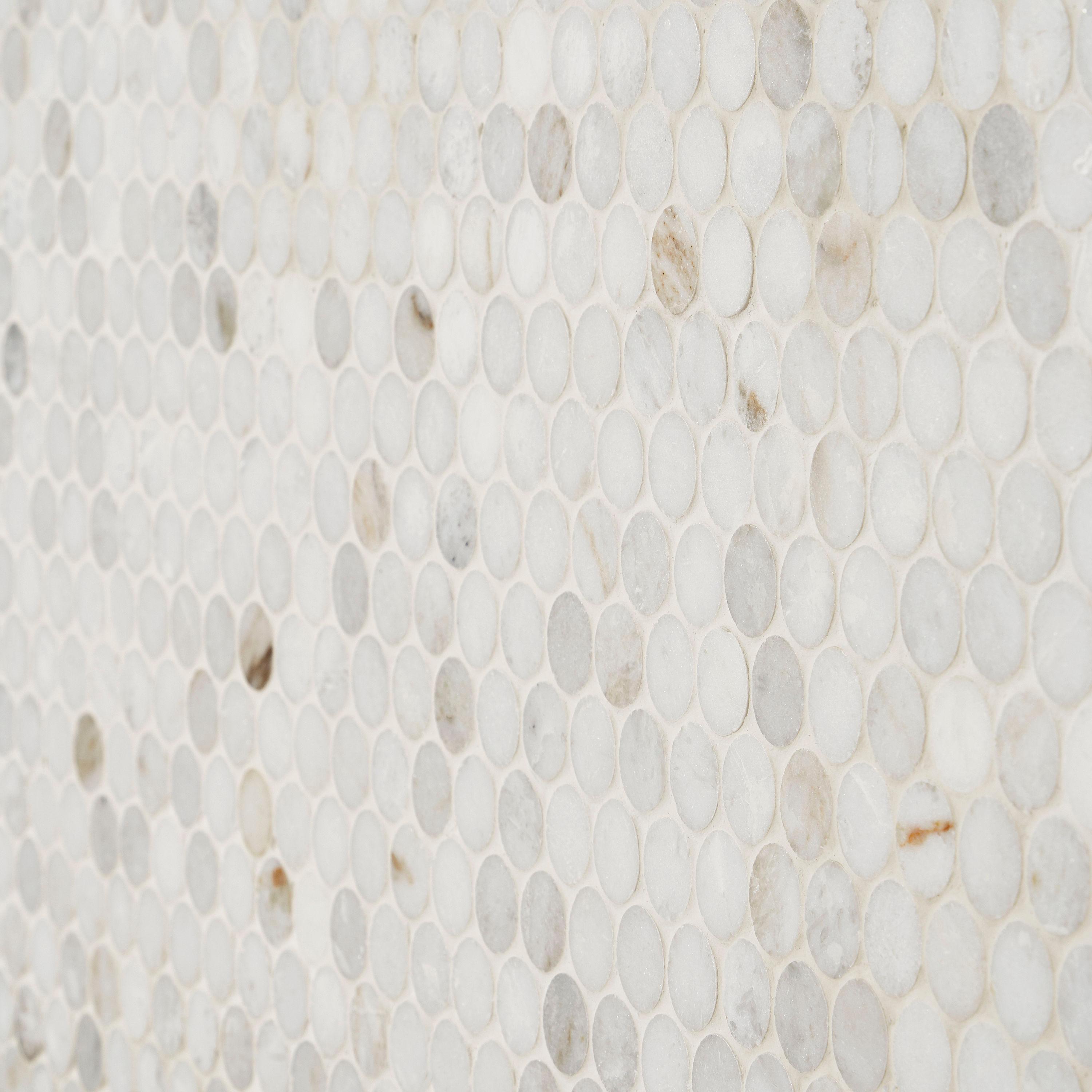 Polar White 11.53" x 12.4" Penny Round Polished Marble Mosaic Tile (0.97 Sq. Ft. / Sheet)