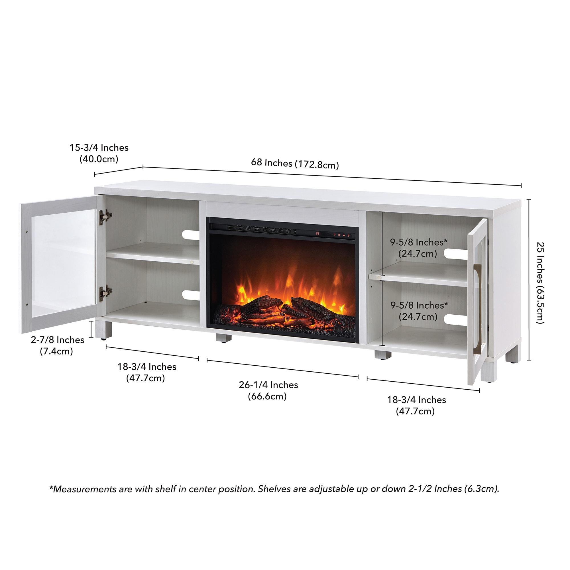 Evelyn&Zoe Quincy Rectangular TV Stand with 26" Log Fireplace for TV's up to 75", White