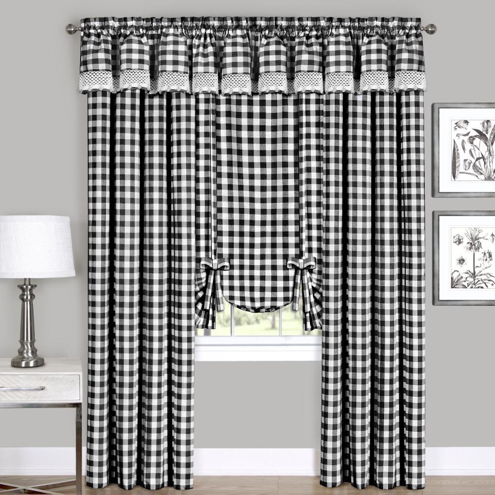 Buffalo Black Plaid Modern Window Curtain Panel : 42" x 63" Tie Up Shade - Single