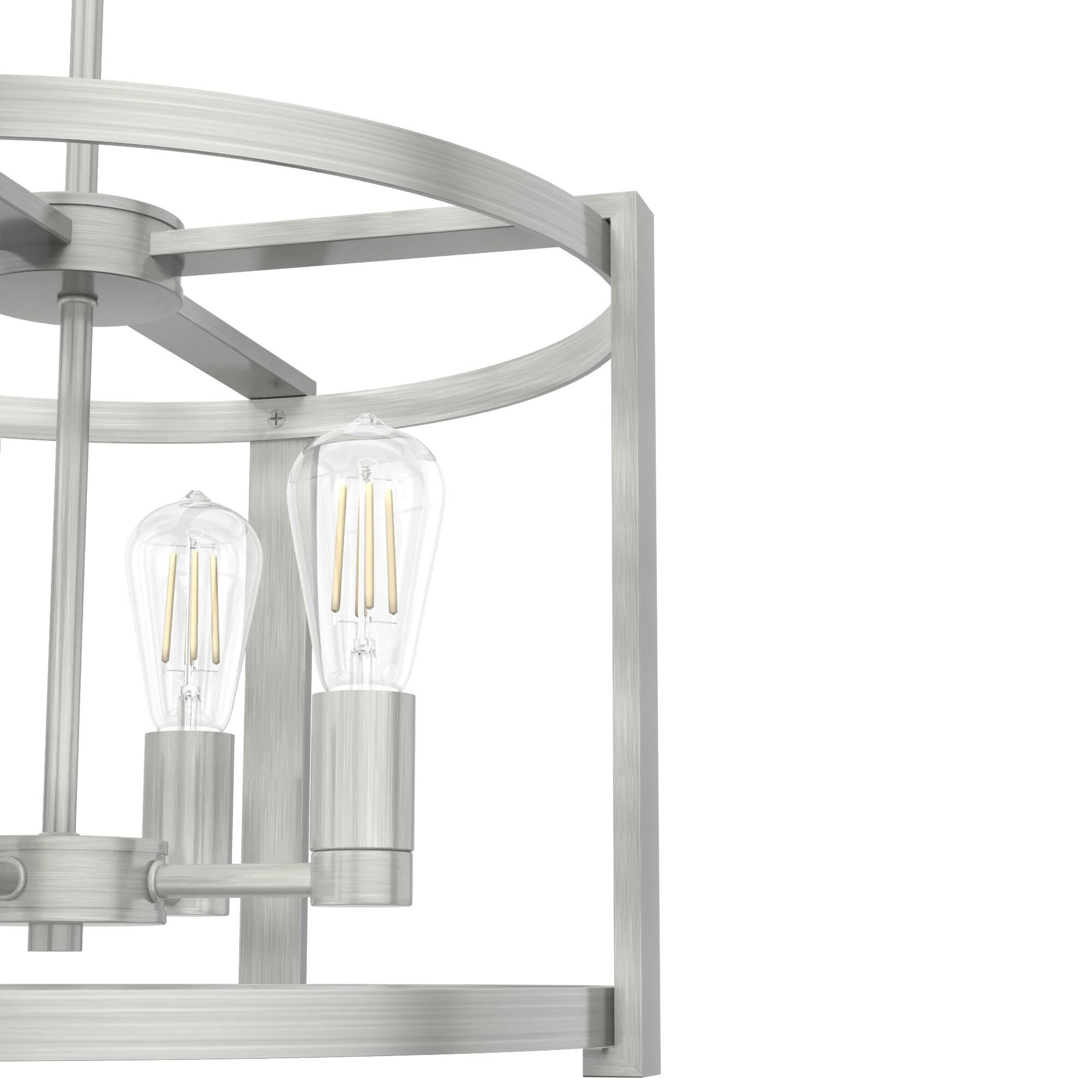 Hunter - Astwood 4-light Brushed Nickel, Medium Size Chandelier, Dimmable, Caged Style, Drum Shaped, for Bedrooms, Kitchens, Dining, Living Rooms - 19134