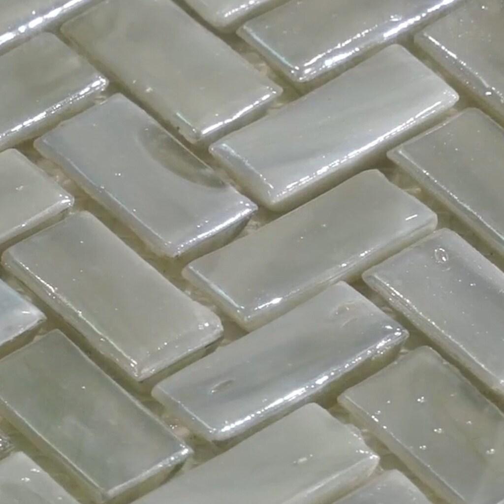 Apollo Tile    10 Pack 11.8-in x 11.9-in Gray Herringbone Glossy Finished Glass Mosaic Floor and Wall Tile (9.75 Sq ft/case)