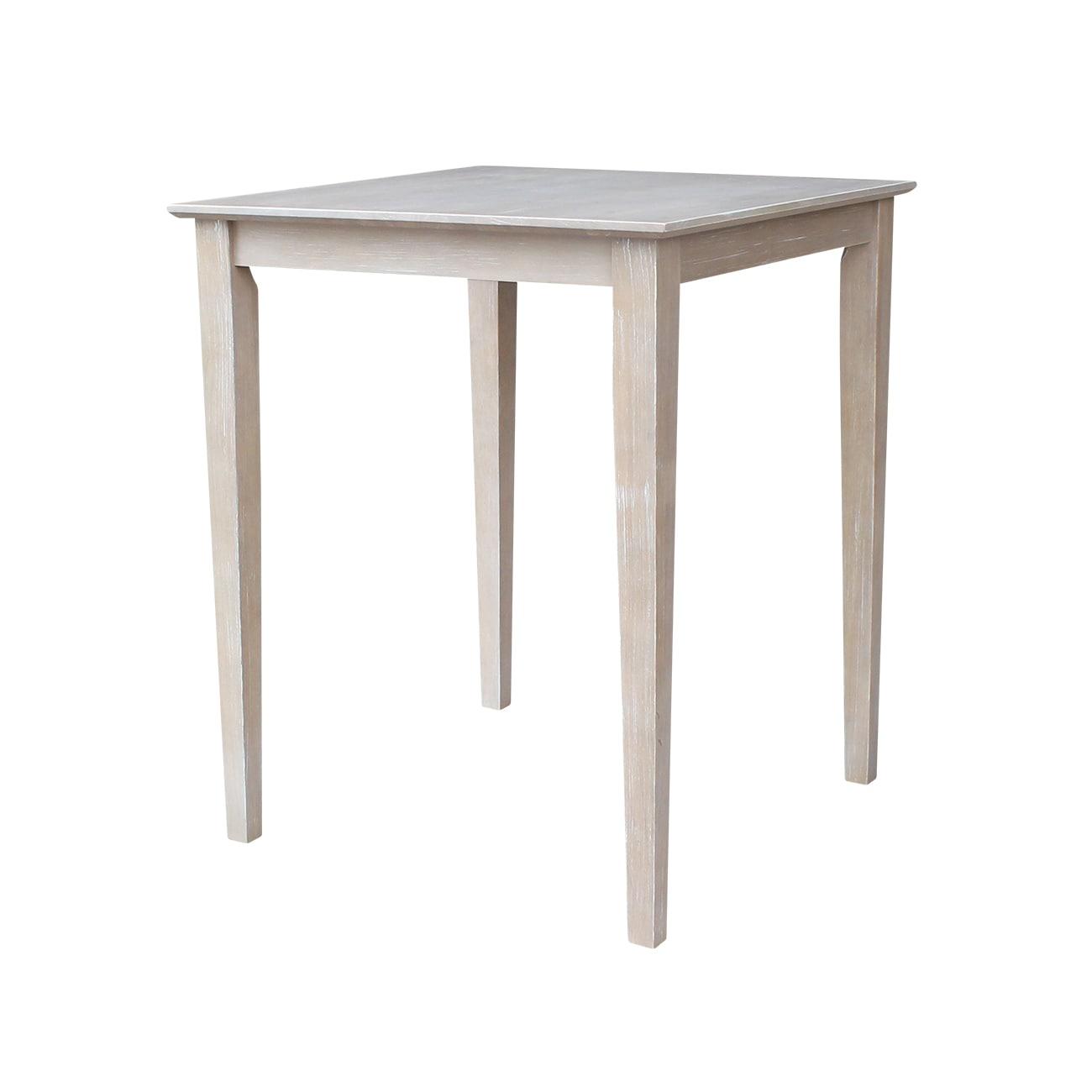 Solid Wood 30" X 30" Counter Height Table Washed Gray Taupe - International Concepts: Parawood, Square, Pedestal Base