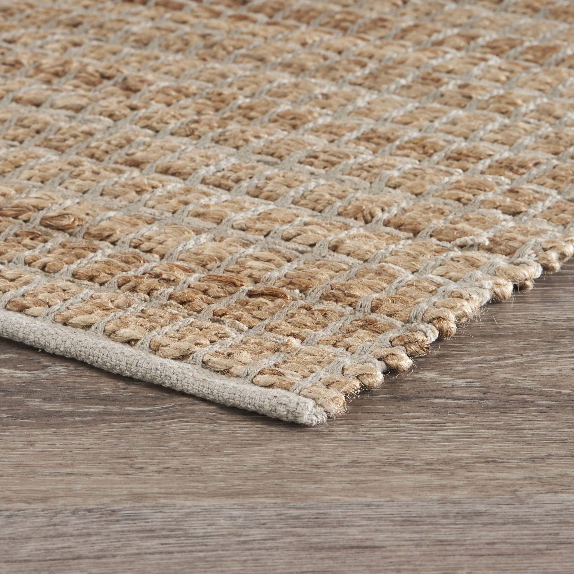 LR Home Natalie Jade Natural/Gray Grid Transitional Jute Blend Area Rug, 5' x 7'9"