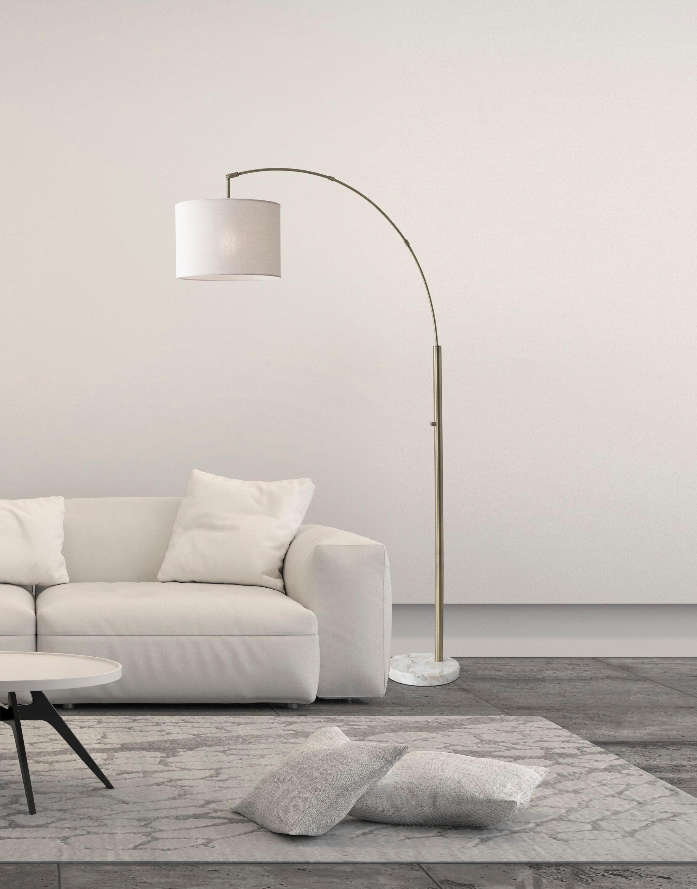 73.5" Bowery Arc Lamp Antique Brass - Adesso: White Marble Base, Off-White Shade, ETL Listed