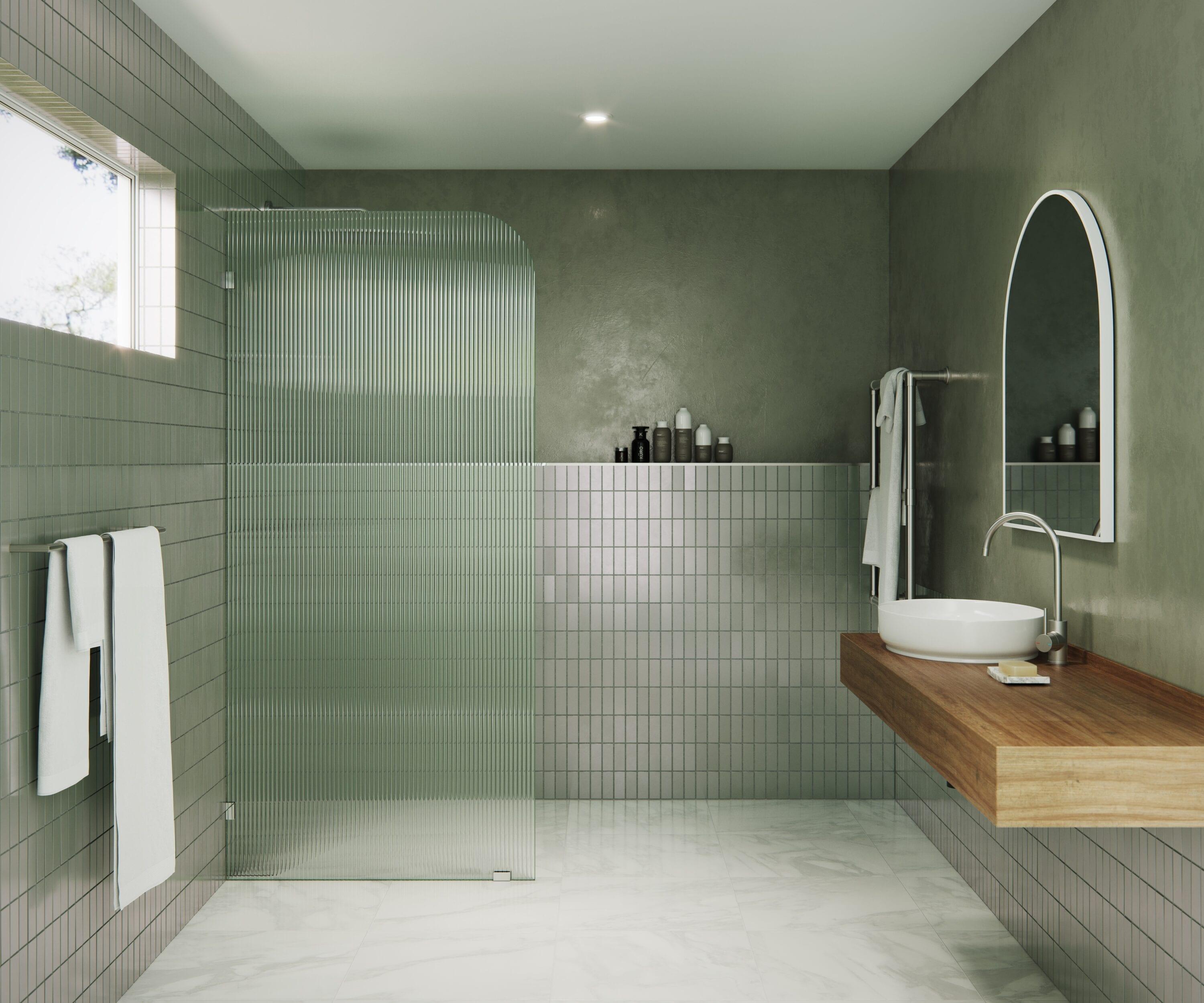 Glass Warehouse  36" x 78" Frameless Shower Door - Single Fixed Panel Fluted Frosted Radius Polished Chrome 36 Inch - Left Chrome Finish