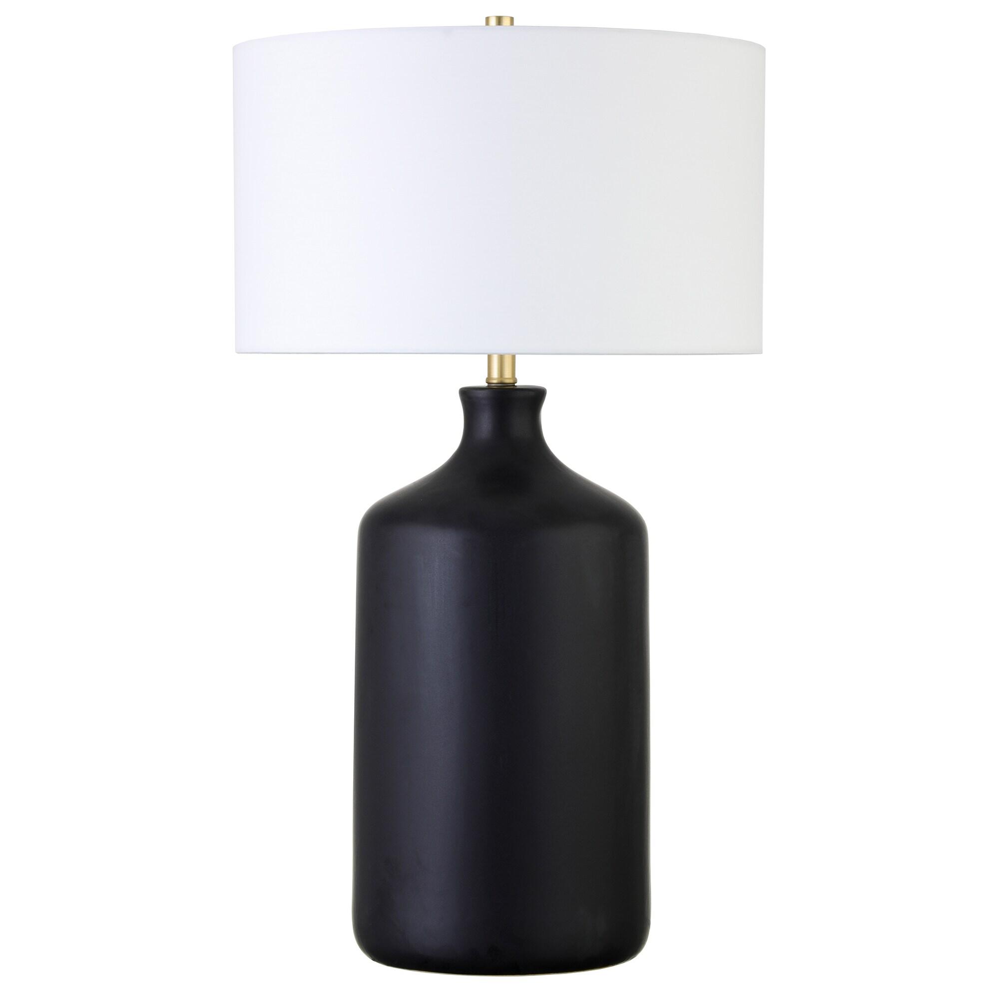Evelyn&Zoe Sloane 29" Transitional Ceramic Table Lamp with White Drum Fabric Shade
