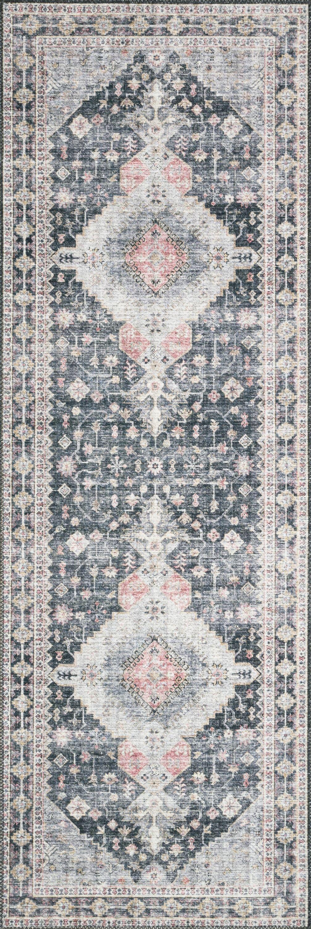 Reversible Gray Oriental 30x120 Wool-Synthetic Blend Rug