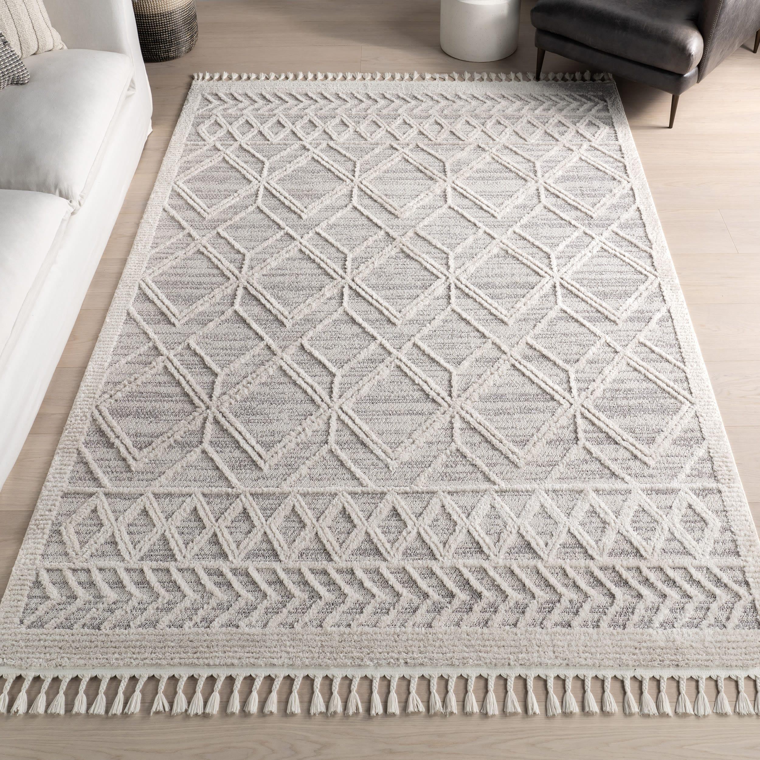 Nuloom 9x12 Ansley Moroccan Tassel Indoor Area Rug, Light Grey, Textured Bohemian Design, Plush High Pile, Stain Resistant, Bedroom, Living Room