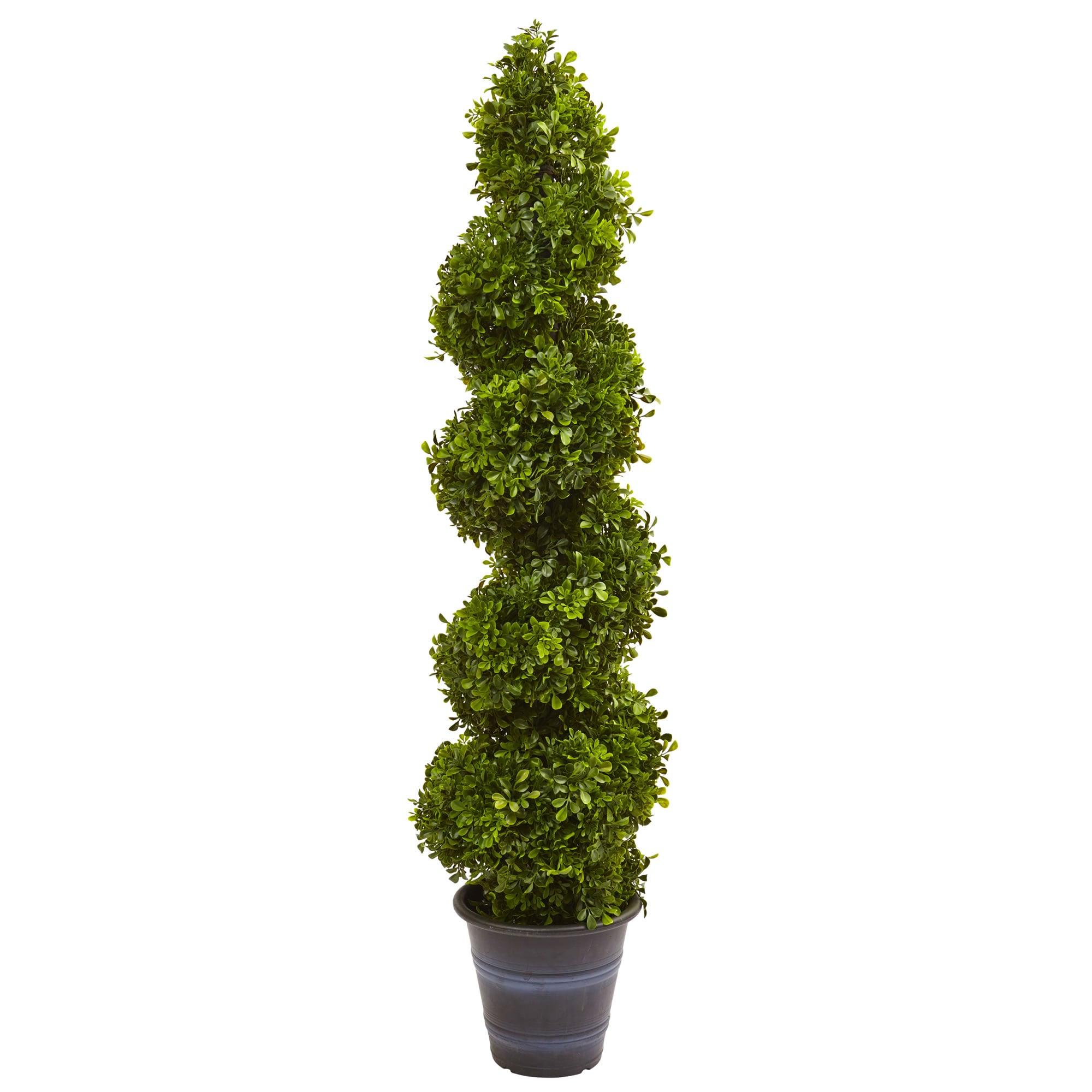 Nearly Natural Green Boxwood Spiral Artificial Topiary with Planter, Indoor/Outdoor