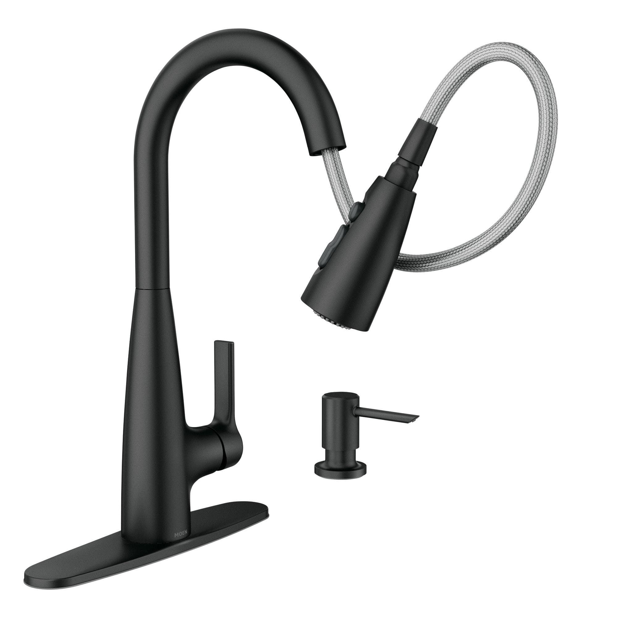 Matte Black Single-Handle Pull-Down Kitchen Faucet with Soap Dispenser