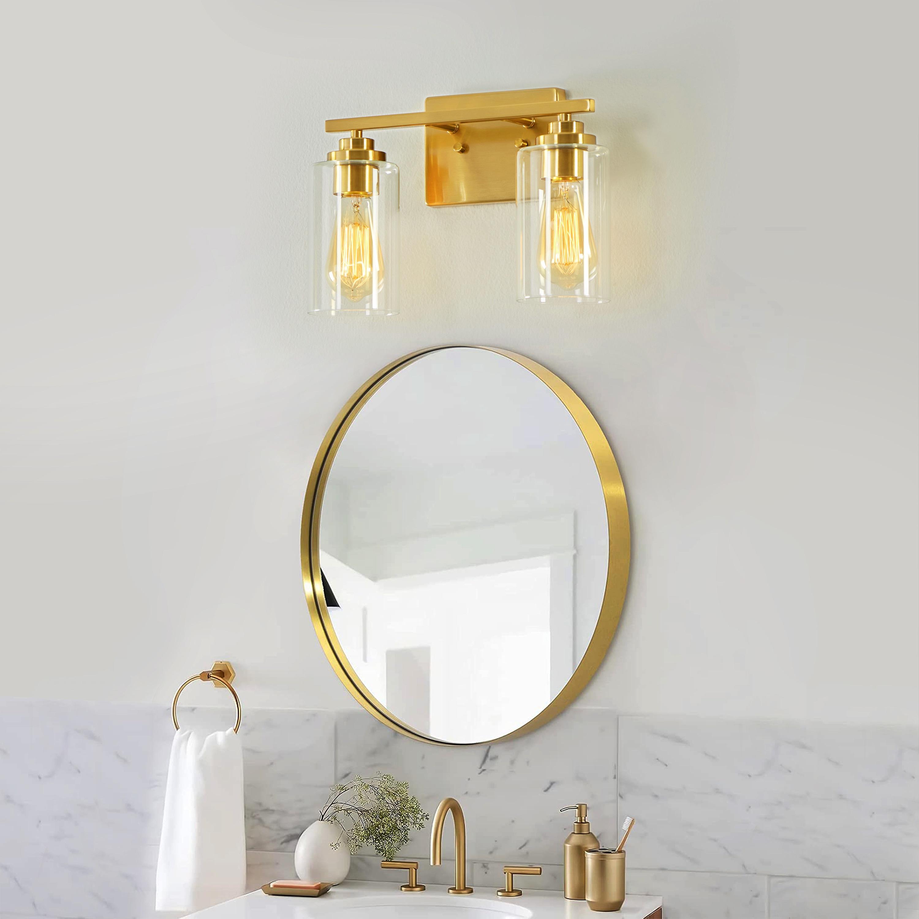 Kawoti  2-Light Dimmable Bathroom Vanity Light with Clear Glass Shade Antiqued Brass
